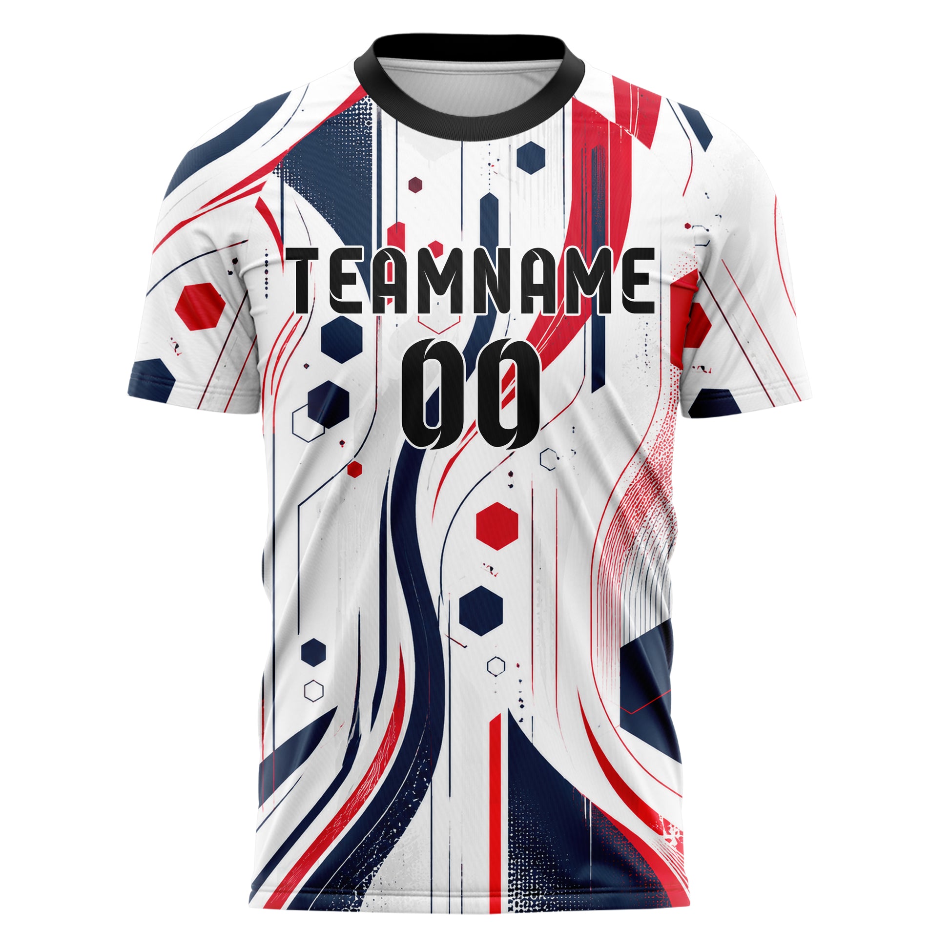 Weiss klassisches abstrakte Linien Hexagons Curve Lines Design 12-0317 individuelles Fußballtrikot front
