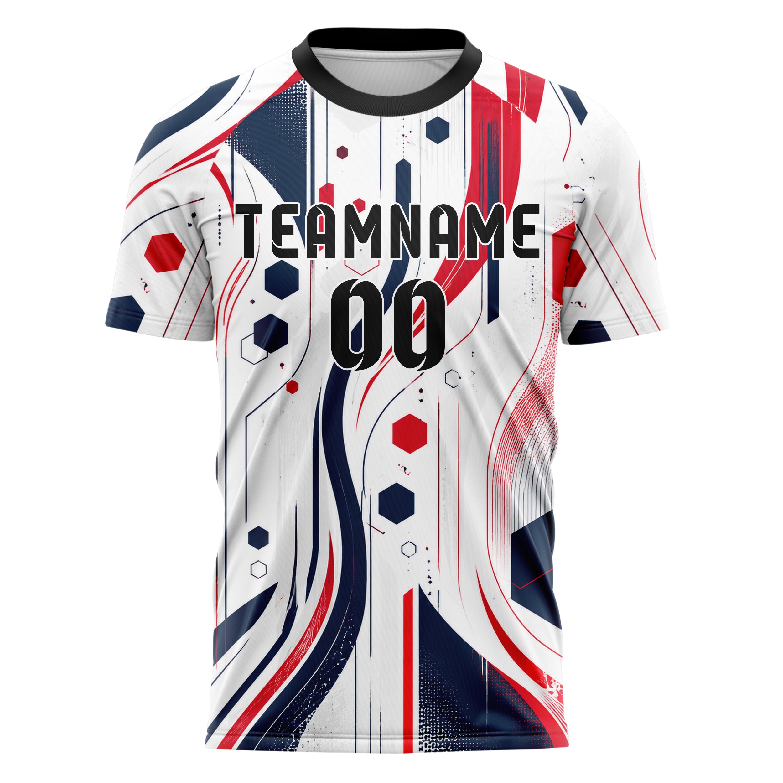 Weiss klassisches abstrakte Linien Hexagons Curve Lines Design 12-0317 individuelles Fußballtrikot front