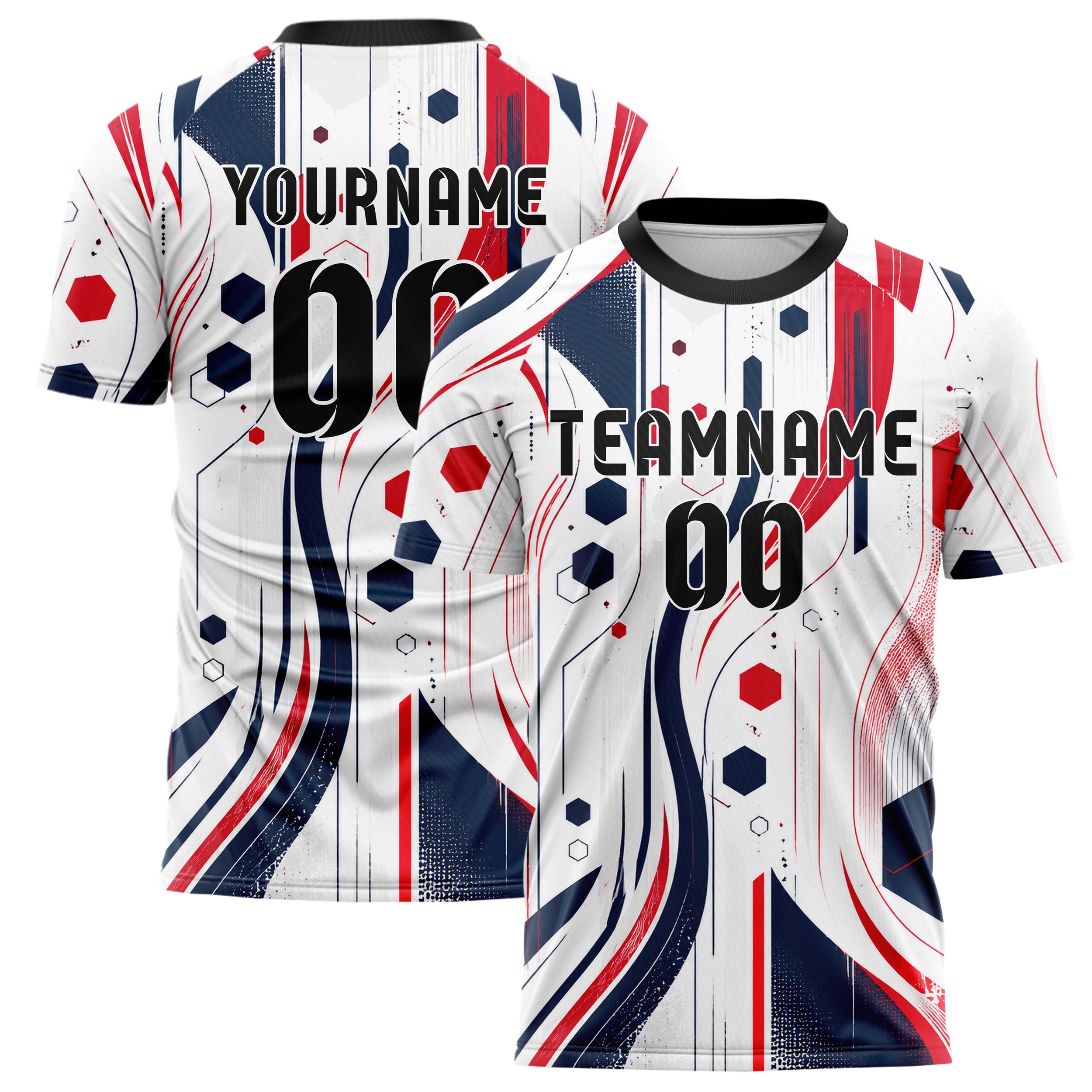 Weiss klassisches abstrakte Linien Hexagons Curve Lines Design 12-0317 individuelles Fußballtrikot main