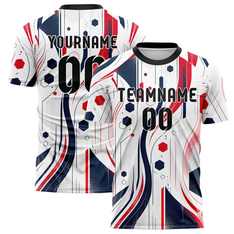 Weiss klassisches abstrakte Linien Hexagons Curve Lines Design 12-0317 individuelles Fußballtrikot main