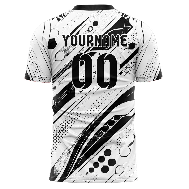 Weiss klassisches abstrakte Linien Hexagons Curve Lines Design 12-0469 individuelles Fußballtrikot back