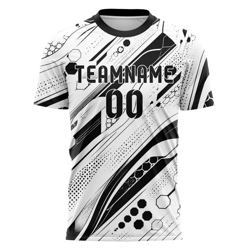 Weiss klassisches abstrakte Linien Hexagons Curve Lines Design 12-0469 individuelles Fußballtrikot front