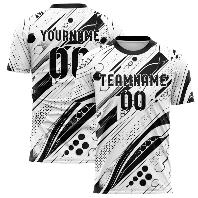 Weiss klassisches abstrakte Linien Hexagons Curve Lines Design 12-0469 individuelles Fußballtrikot main