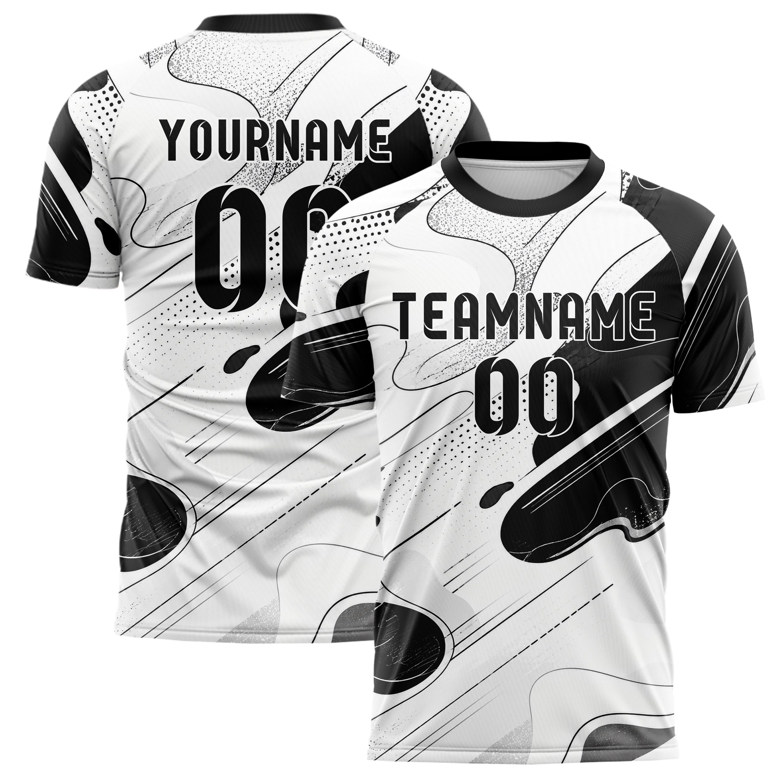 Weiss klassisches abstrakte Linien Organic Blobs Outline Design 12-0124 individuelles Fußballtrikot main