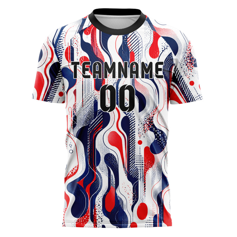 Weiss klassisches abstrakte Linien Organic Blobs Outline Design 12-0452 individuelles Fußballtrikot front