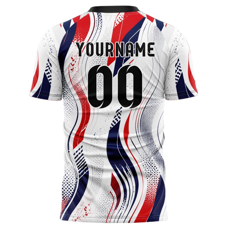Weiss klassisches abstrakte Linien wavy Parallel Curves Design 12-0254 individuelles Fußballtrikot back
