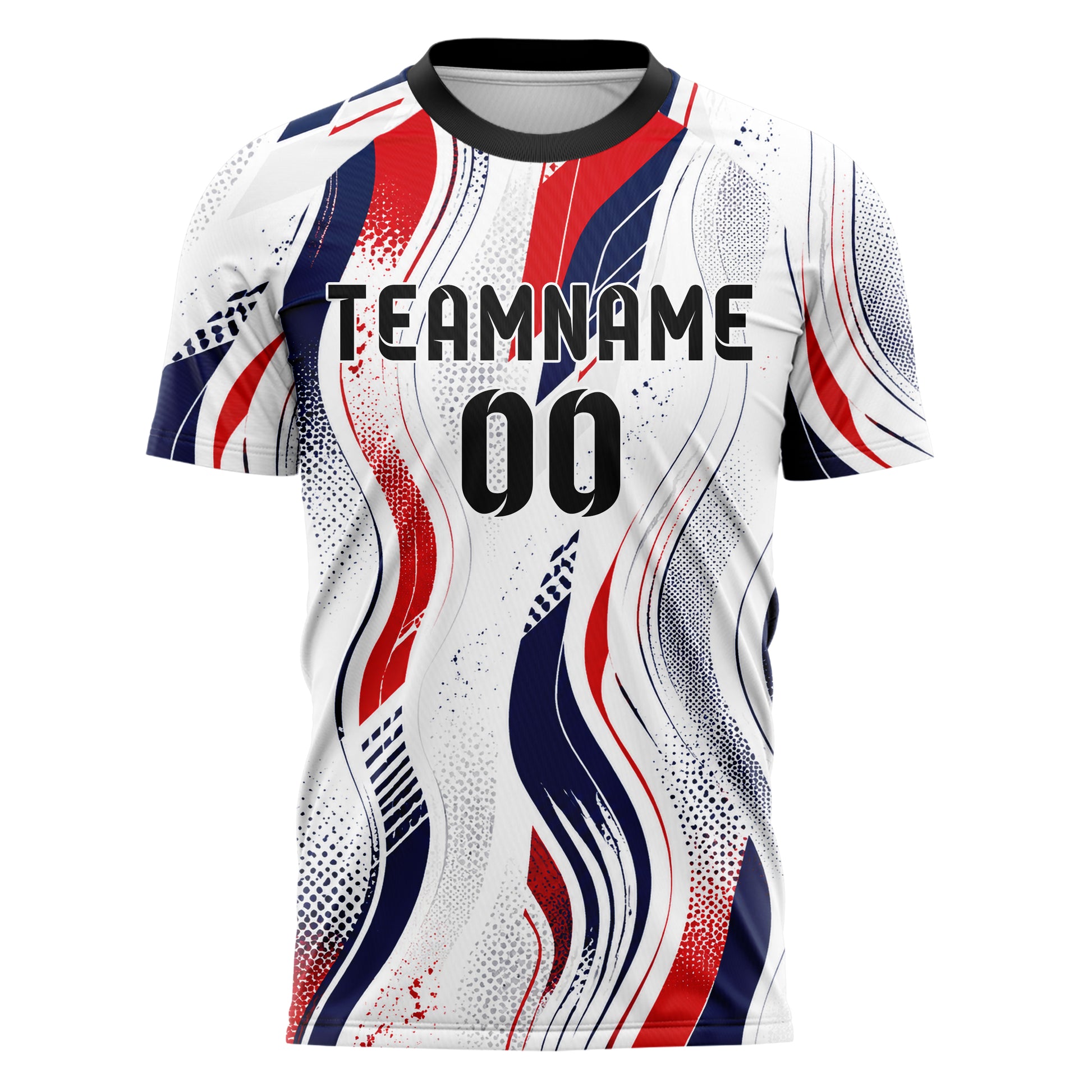 Weiss klassisches abstrakte Linien wavy Parallel Curves Design 12-0254 individuelles Fußballtrikot front