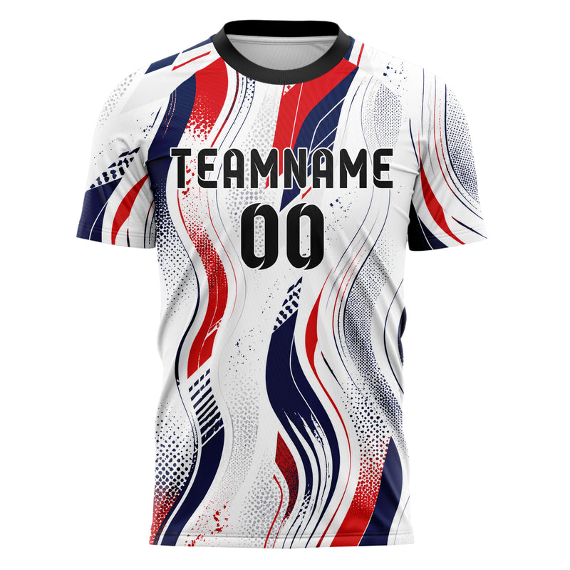 Weiss klassisches abstrakte Linien wavy Parallel Curves Design 12-0254 individuelles Fußballtrikot front