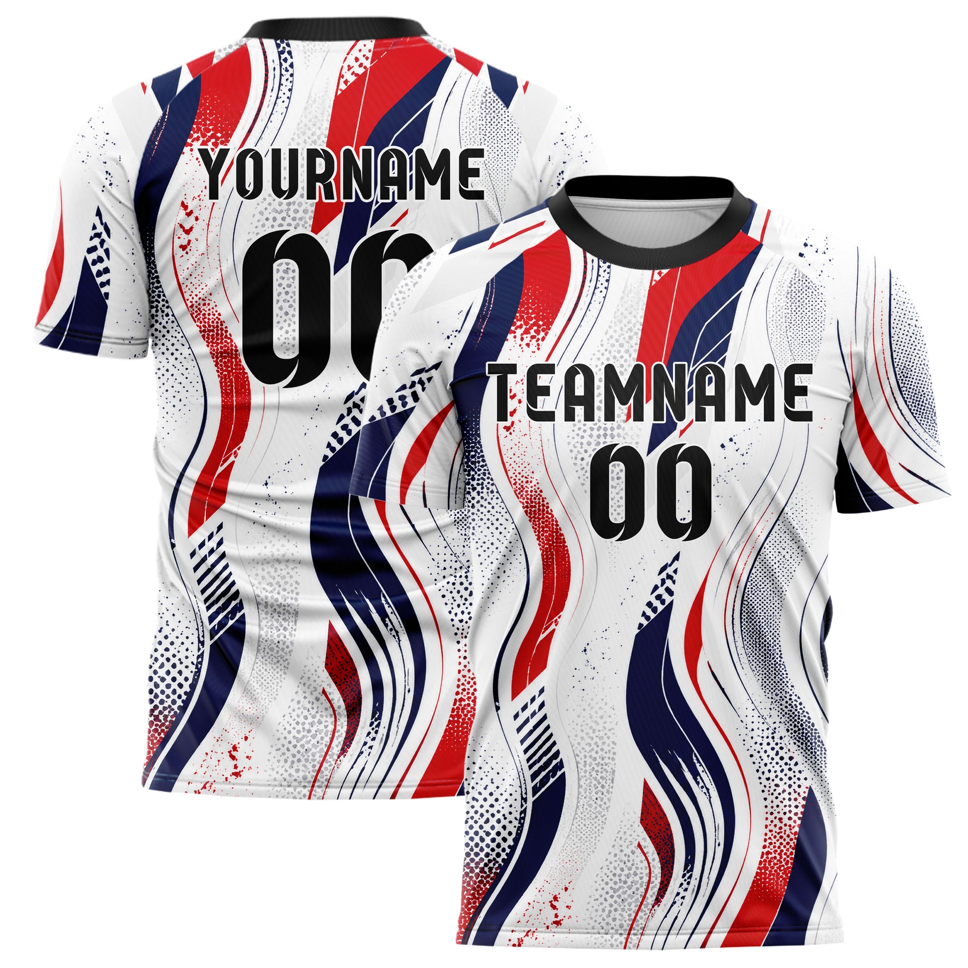 Weiss klassisches abstrakte Linien wavy Parallel Curves Design 12-0254 individuelles Fußballtrikot main