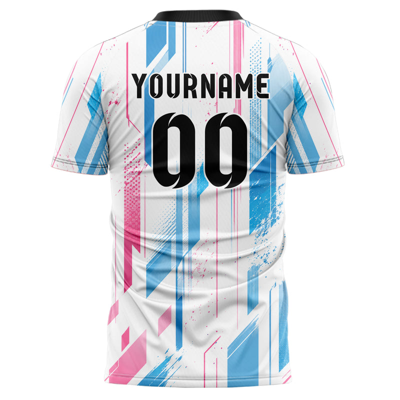 Weiss lebendiges abstrakte Linien diagonale Streamlines Design 12-0027 individuelles Fußballtrikot back