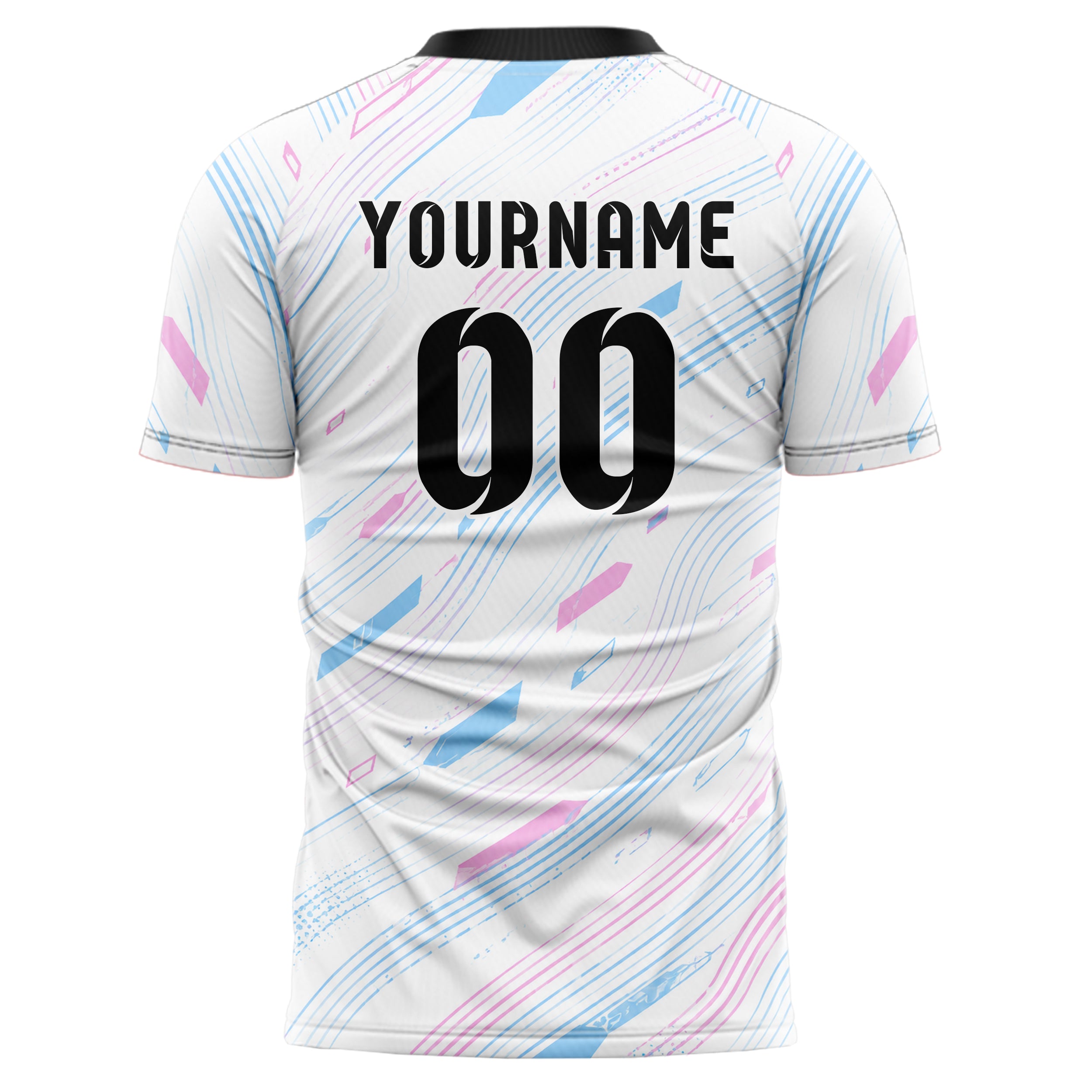 Weiss lebendiges abstrakte Linien wavy Parallel Curves Design 12-0078 individuelles Fußballtrikot back