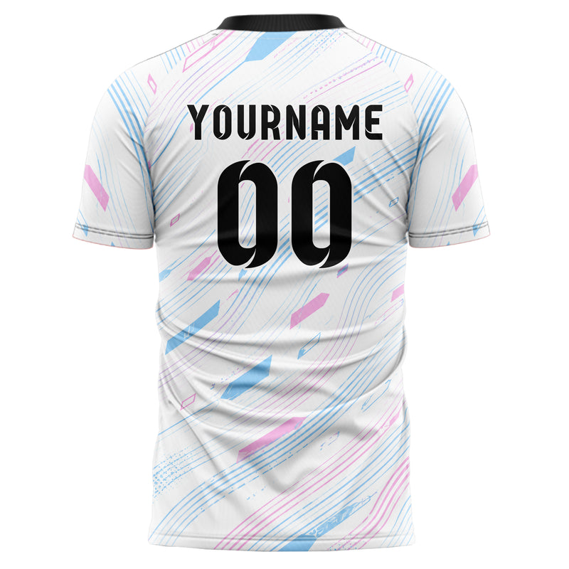 Weiss lebendiges abstrakte Linien wavy Parallel Curves Design 12-0078 individuelles Fußballtrikot back
