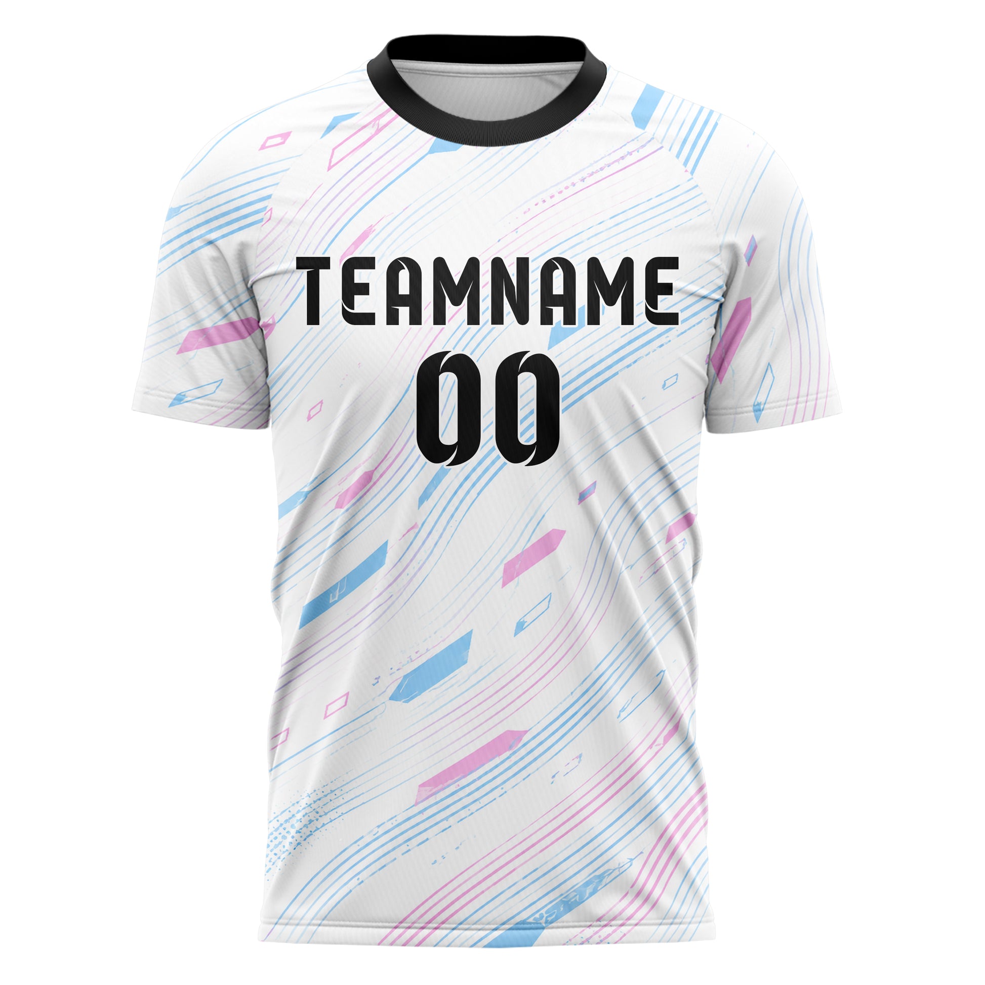 Weiss lebendiges abstrakte Linien wavy Parallel Curves Design 12-0078 individuelles Fußballtrikot front