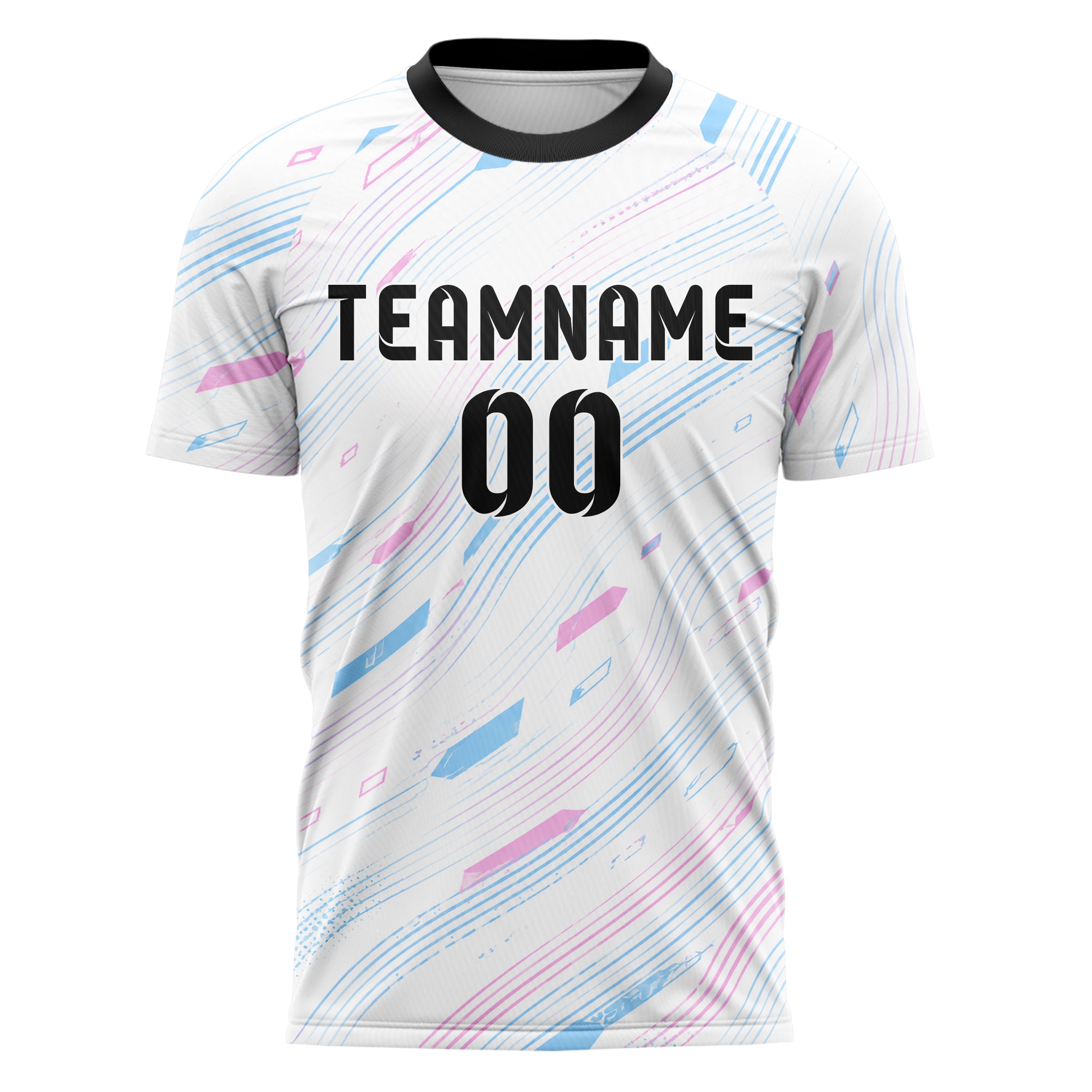 Weiss lebendiges abstrakte Linien wavy Parallel Curves Design 12-0078 individuelles Fußballtrikot front