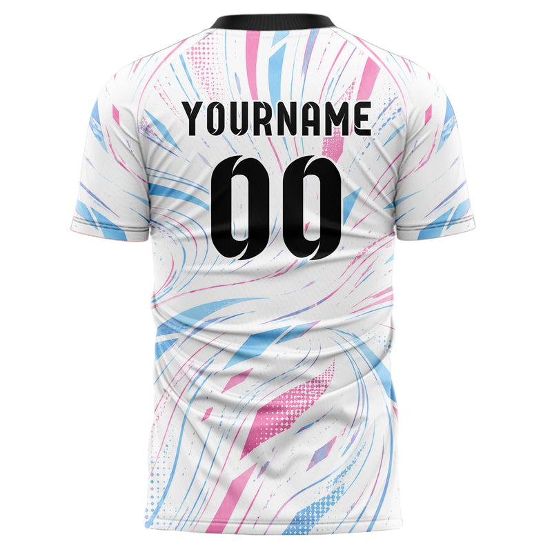 Weiss lebendiges abstrakte Linien wavy Parallel Curves Design 12-0366 individuelles Fußballtrikot back