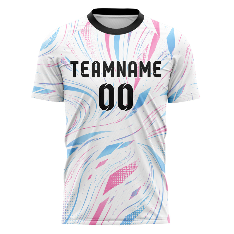 Weiss lebendiges abstrakte Linien wavy Parallel Curves Design 12-0366 individuelles Fußballtrikot front