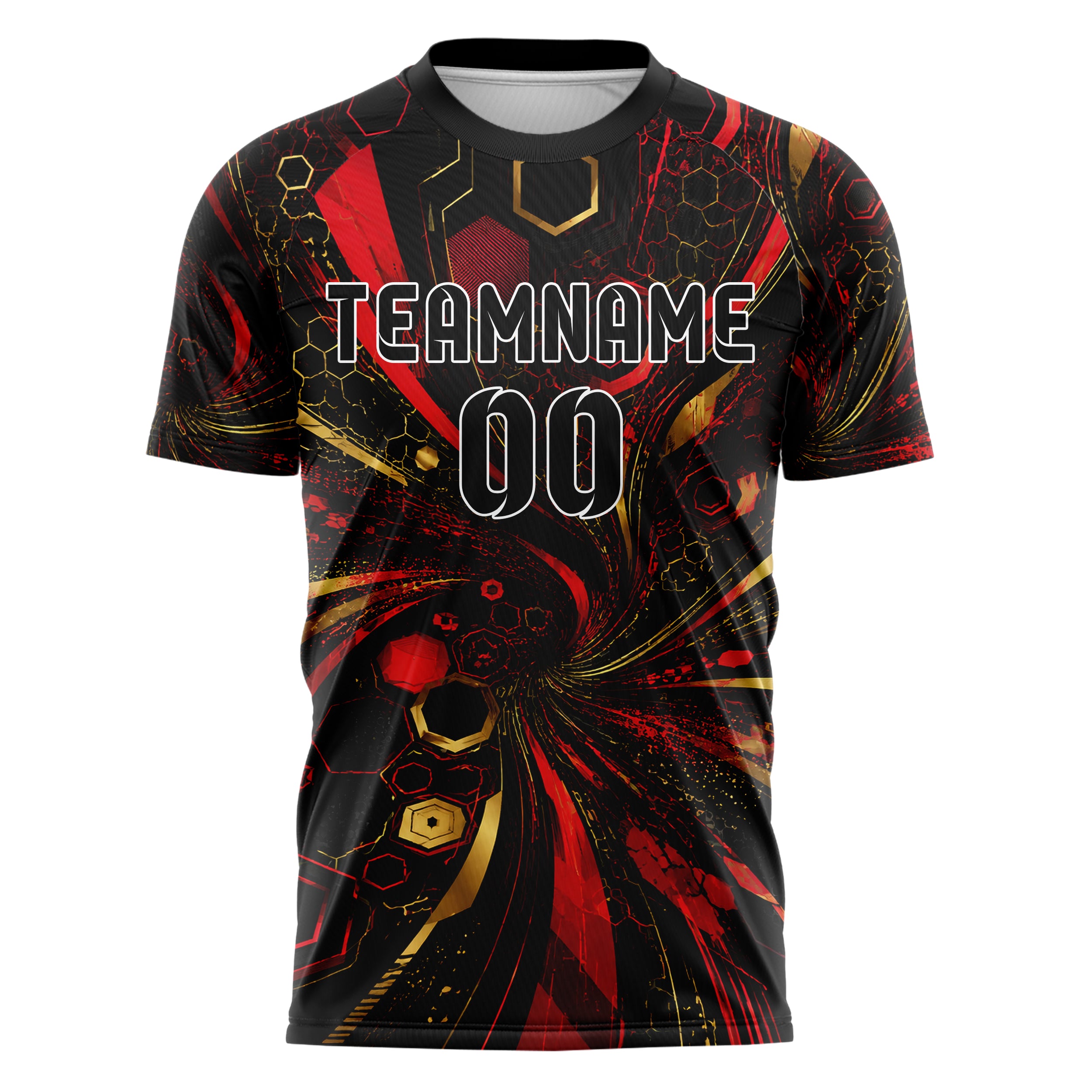 Schwarz dunkles abstrakte Linien Hexagons Curve Lines Design 12-0253 individuelles Fußballtrikot front