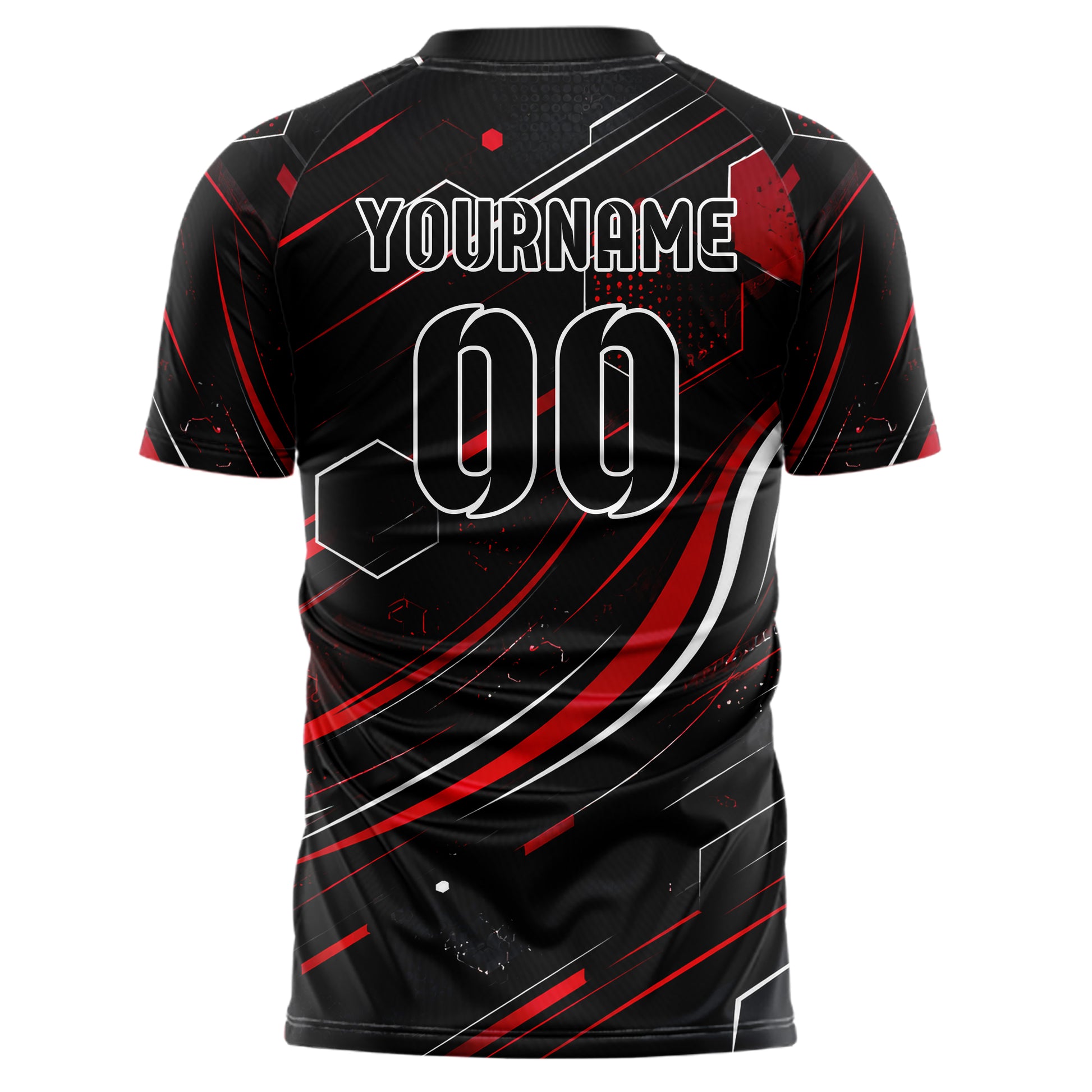 Schwarz dunkles abstrakte Linien Hexagons Curve Lines Design 12-0389 individuelles Fußballtrikot back