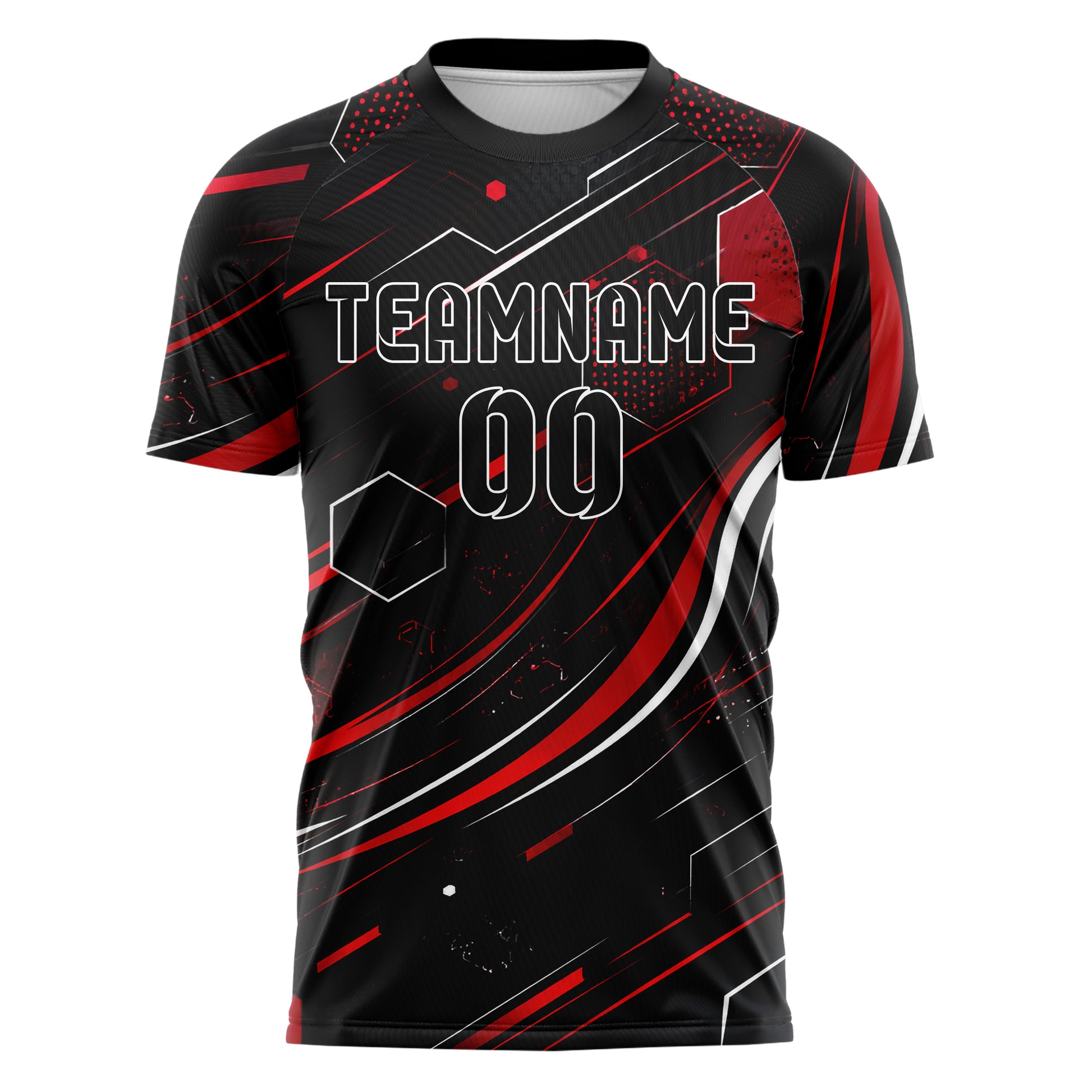Schwarz dunkles abstrakte Linien Hexagons Curve Lines Design 12-0389 individuelles Fußballtrikot front