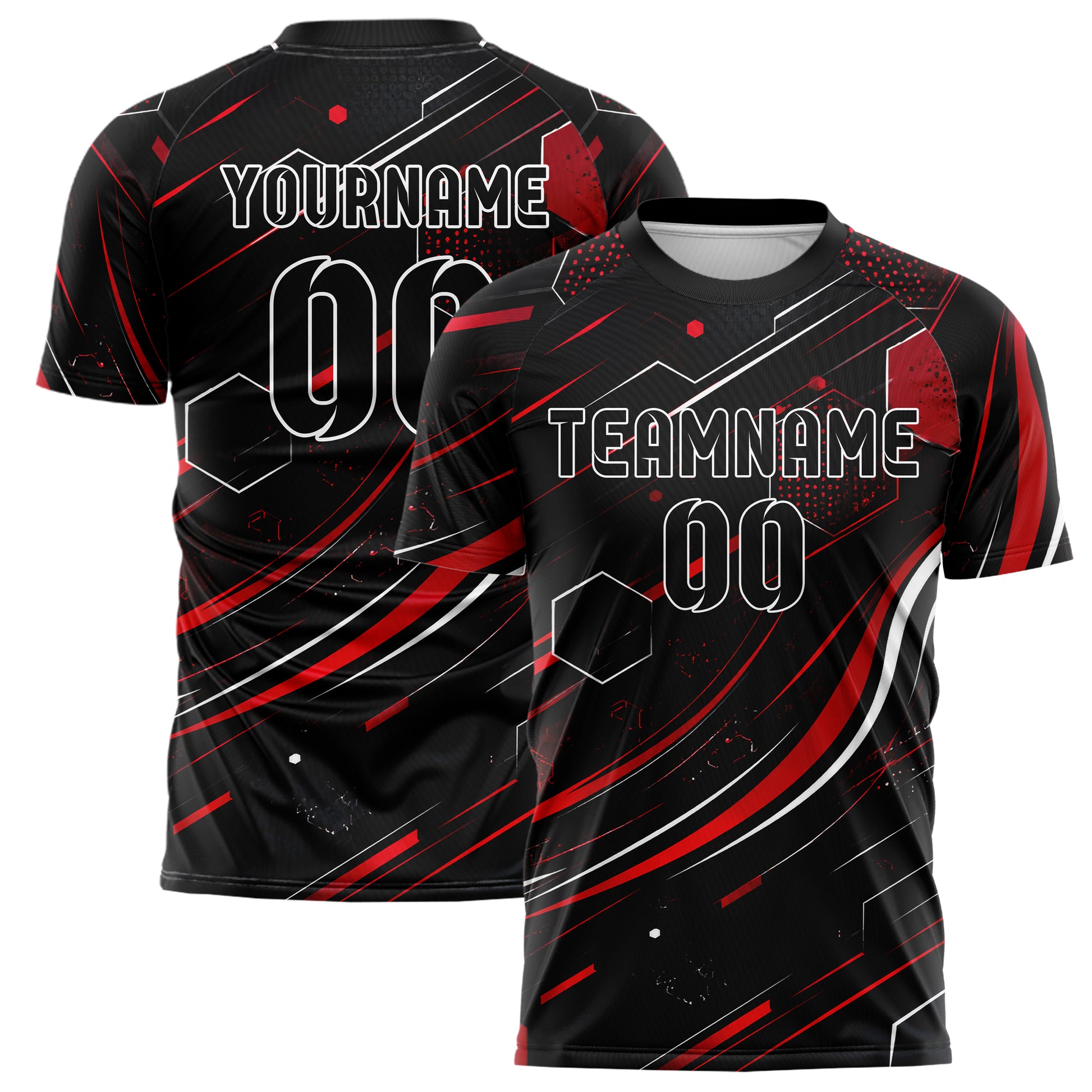 Schwarz dunkles abstrakte Linien Hexagons Curve Lines Design 12-0389 individuelles Fußballtrikot main