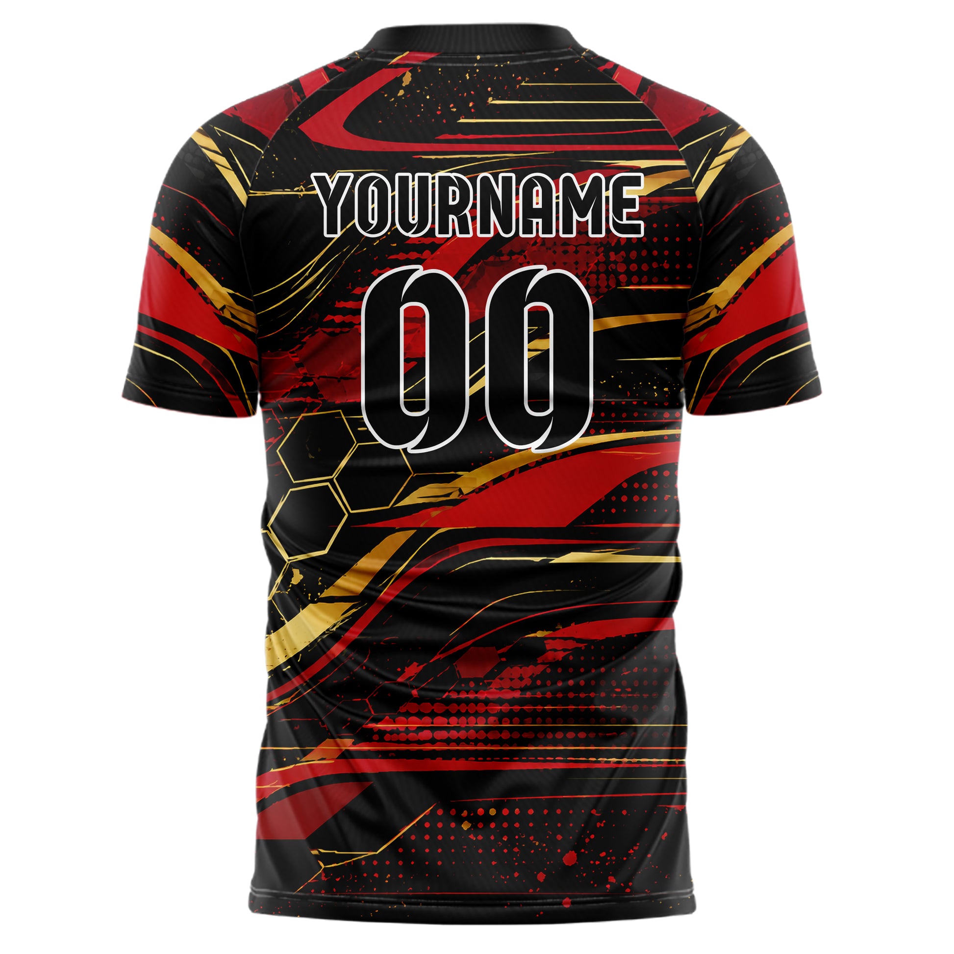 Schwarz dunkles abstrakte Linien Hexagons Curve Lines Design 12-0421 individuelles Fußballtrikot back