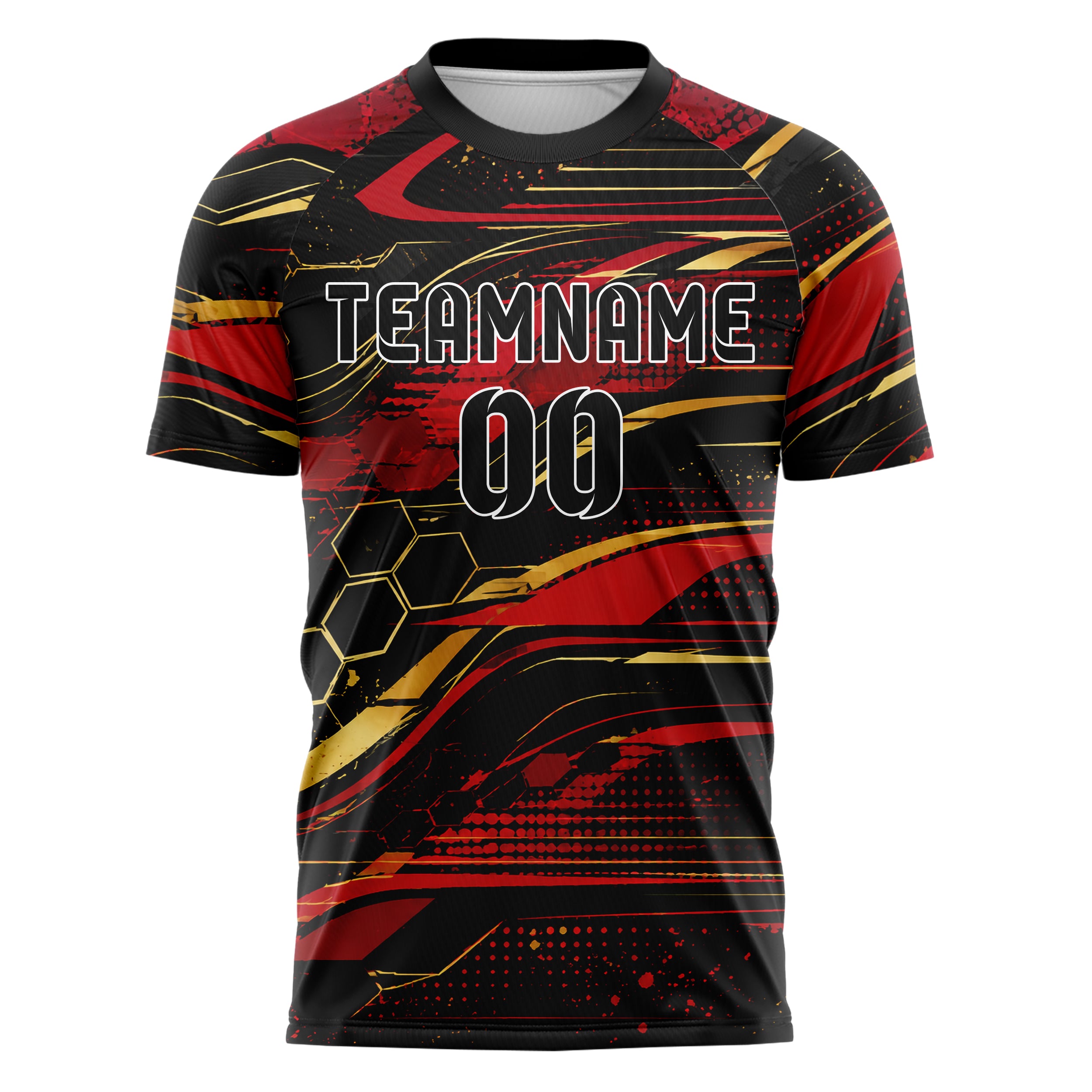 Schwarz dunkles abstrakte Linien Hexagons Curve Lines Design 12-0421 individuelles Fußballtrikot front
