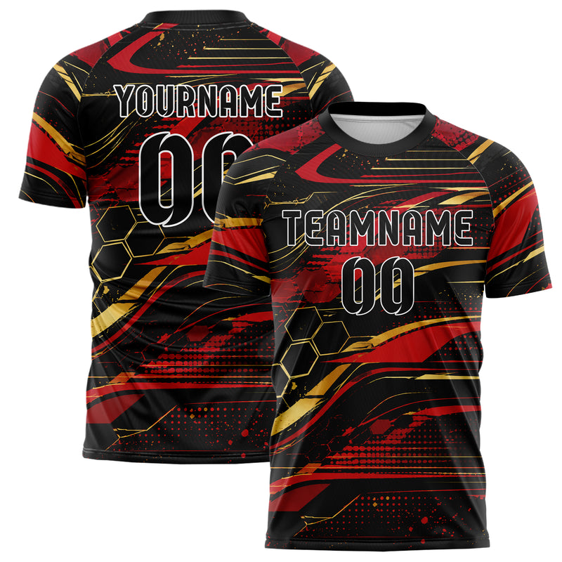 Schwarz dunkles abstrakte Linien Hexagons Curve Lines Design 12-0421 individuelles Fußballtrikot main
