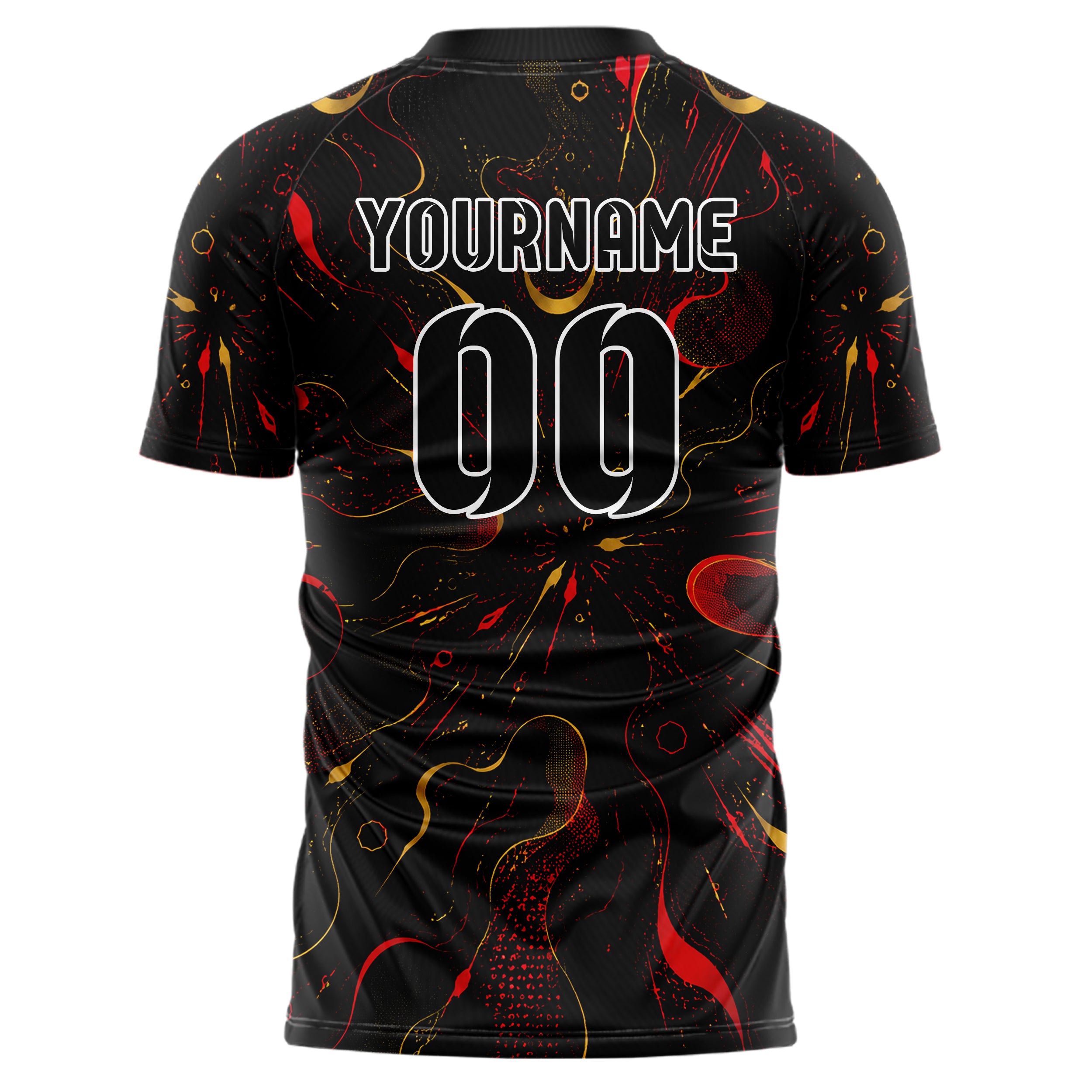 Schwarz dunkles abstrakte Linien Organic Blobs Outline Design 12-0292 individuelles Fußballtrikot back