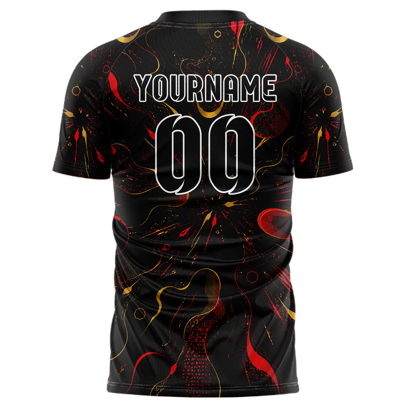 Schwarz dunkles abstrakte Linien Organic Blobs Outline Design 12-0292 individuelles Fußballtrikot back