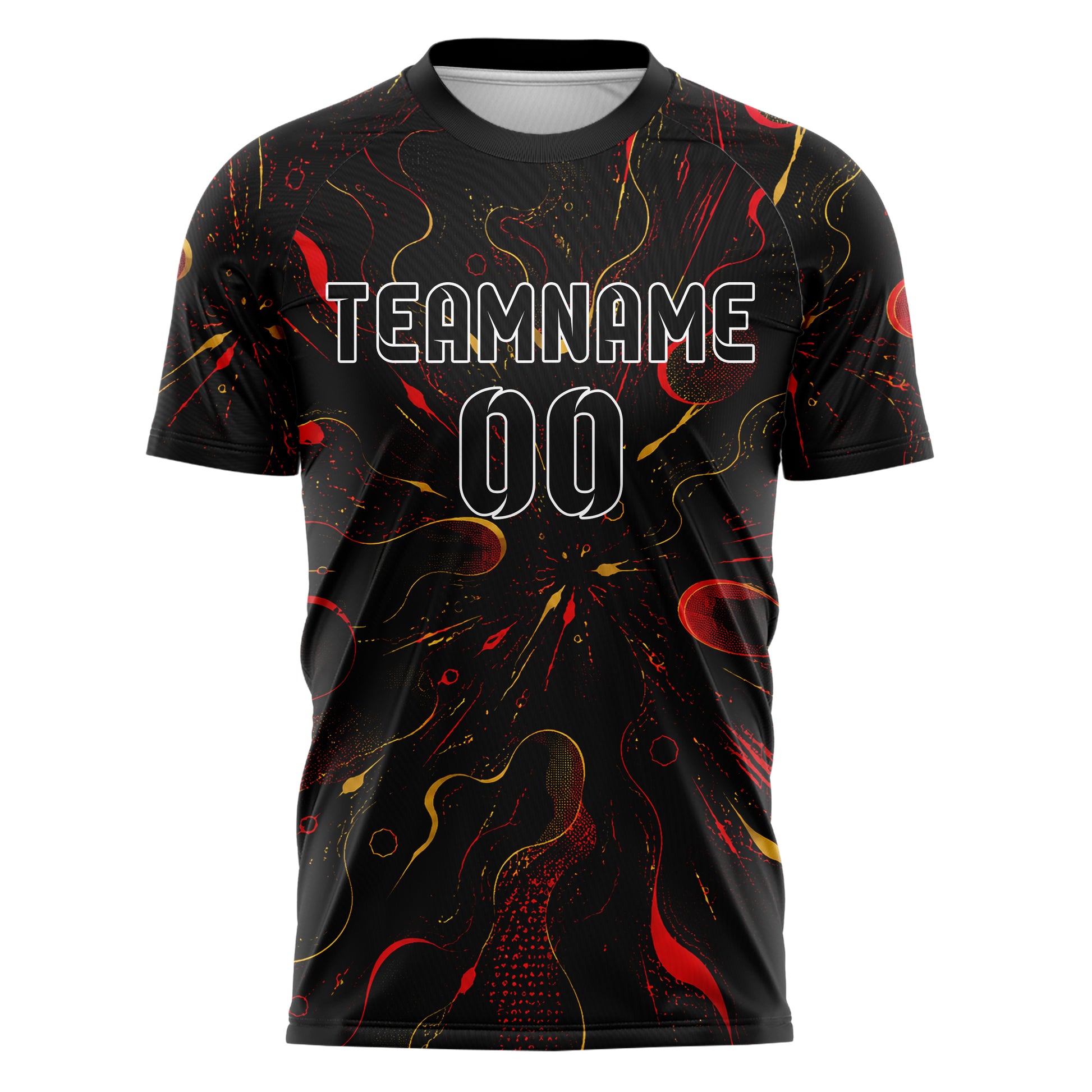 Schwarz dunkles abstrakte Linien Organic Blobs Outline Design 12-0292 individuelles Fußballtrikot front