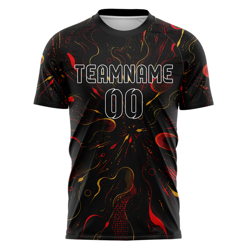 Schwarz dunkles abstrakte Linien Organic Blobs Outline Design 12-0292 individuelles Fußballtrikot front