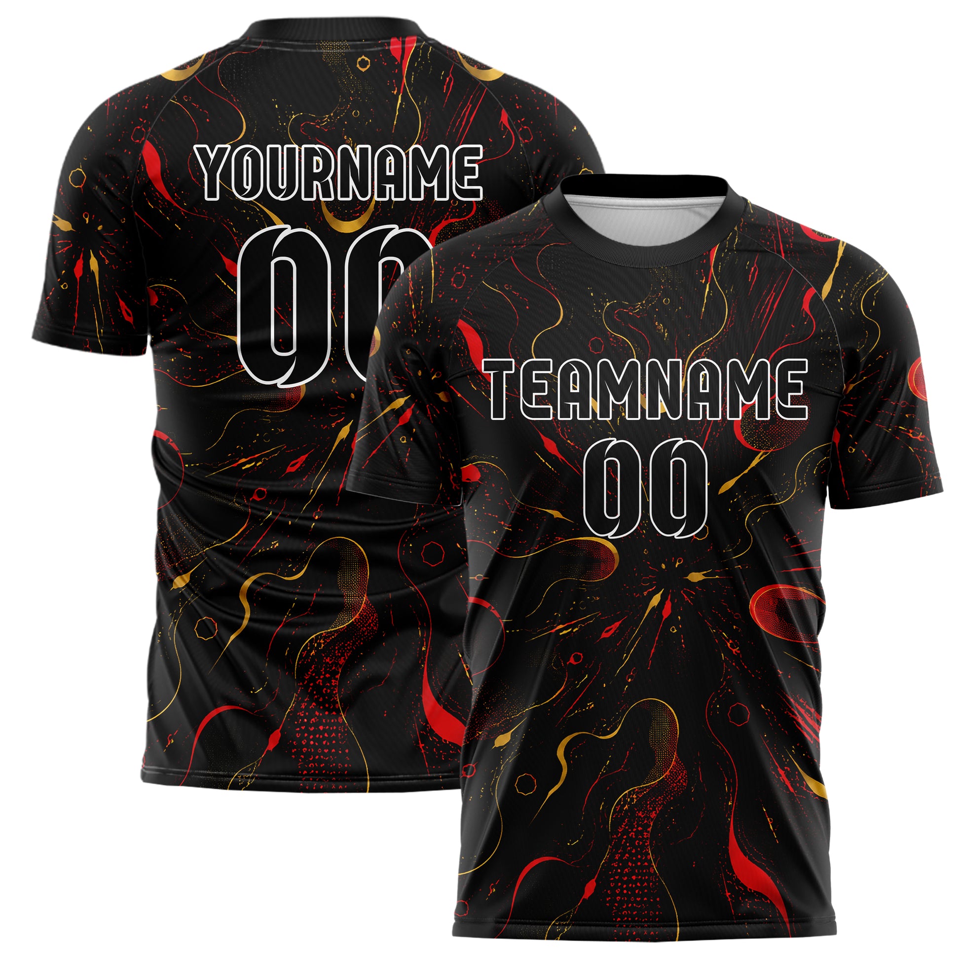 Schwarz dunkles abstrakte Linien Organic Blobs Outline Design 12-0292 individuelles Fußballtrikot main