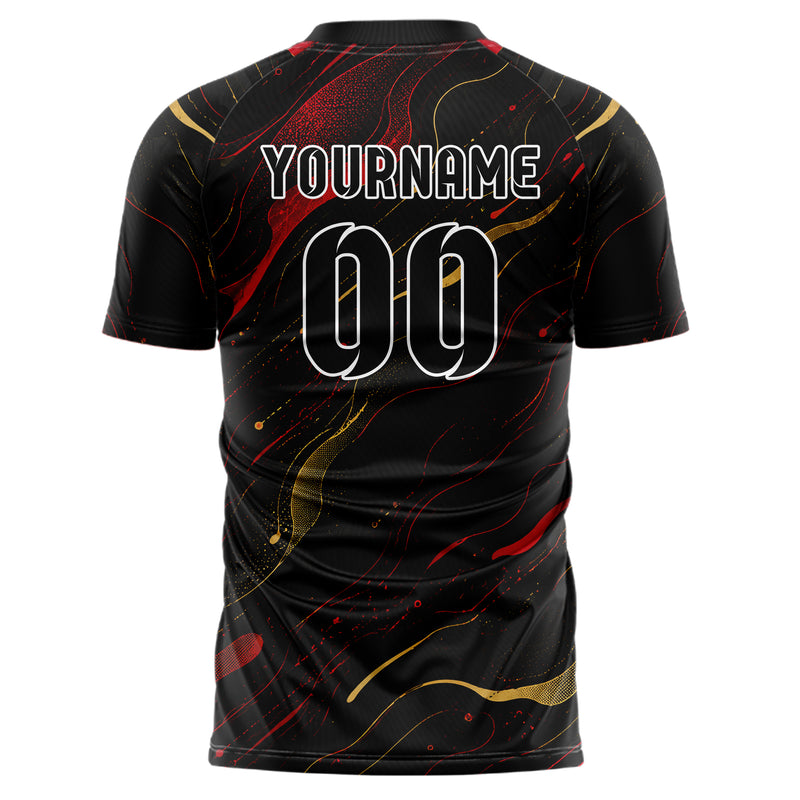 Schwarz dunkles abstrakte Linien Organic Blobs Outline Design 12-0580 individuelles Fußballtrikot back