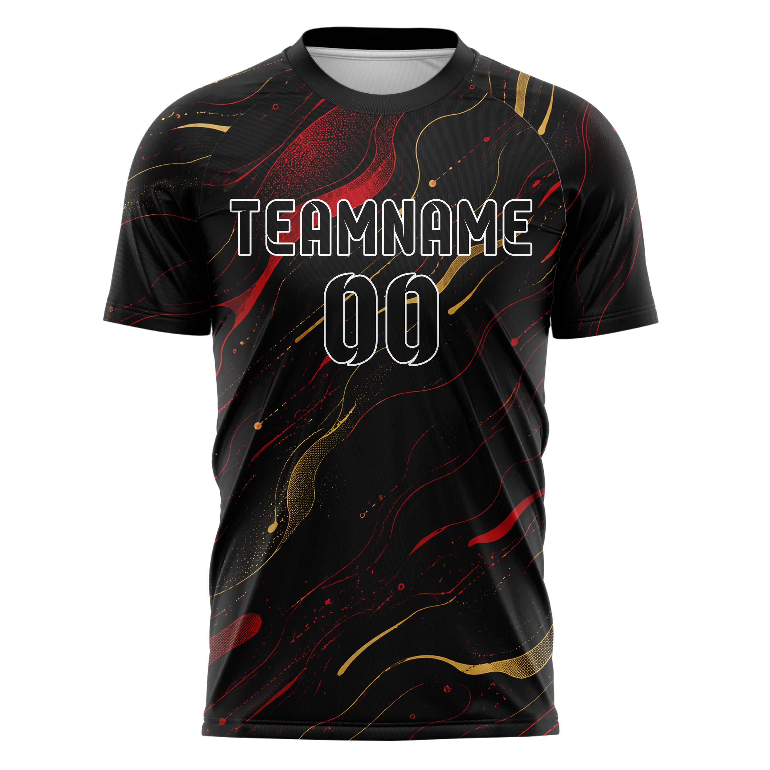 Schwarz dunkles abstrakte Linien Organic Blobs Outline Design 12-0580 individuelles Fußballtrikot front