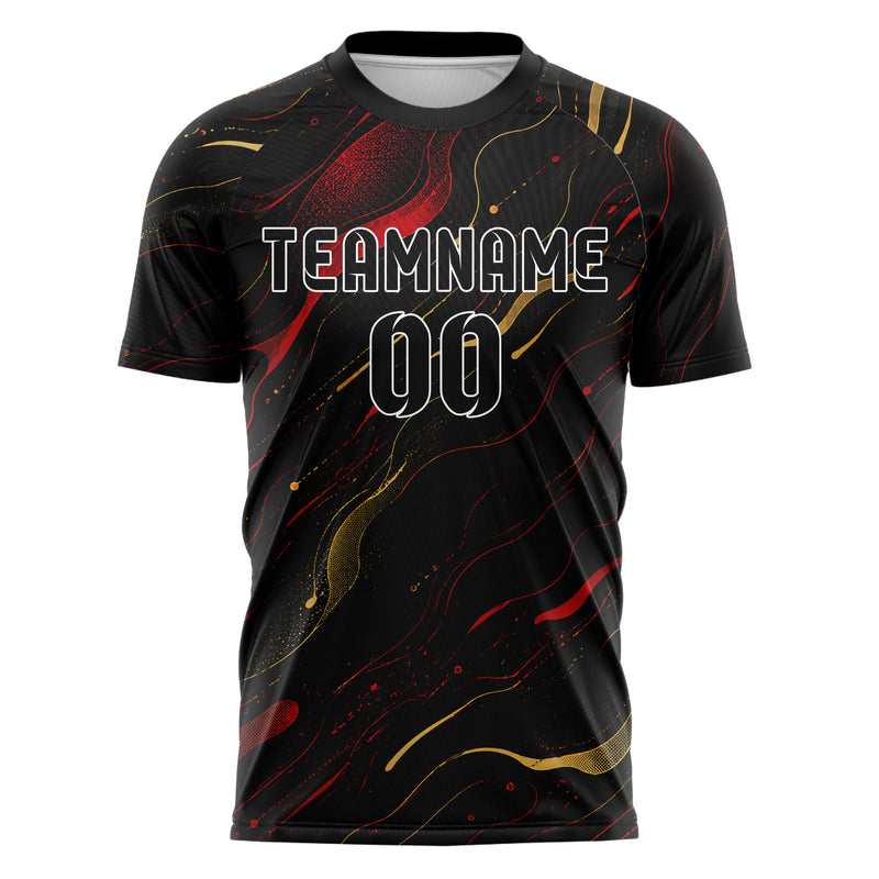 Schwarz dunkles abstrakte Linien Organic Blobs Outline Design 12-0580 individuelles Fußballtrikot front