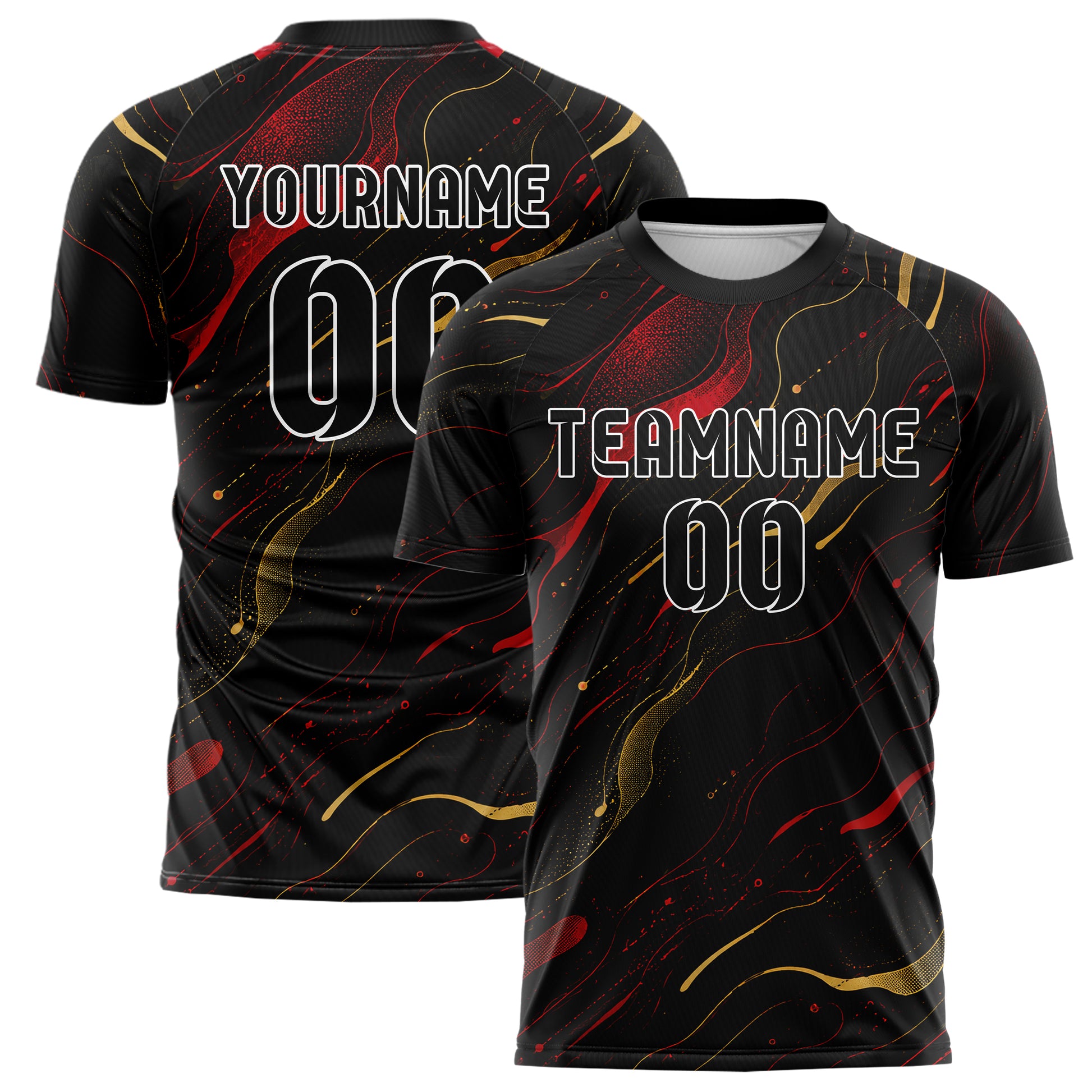 Schwarz dunkles abstrakte Linien Organic Blobs Outline Design 12-0580 individuelles Fußballtrikot main