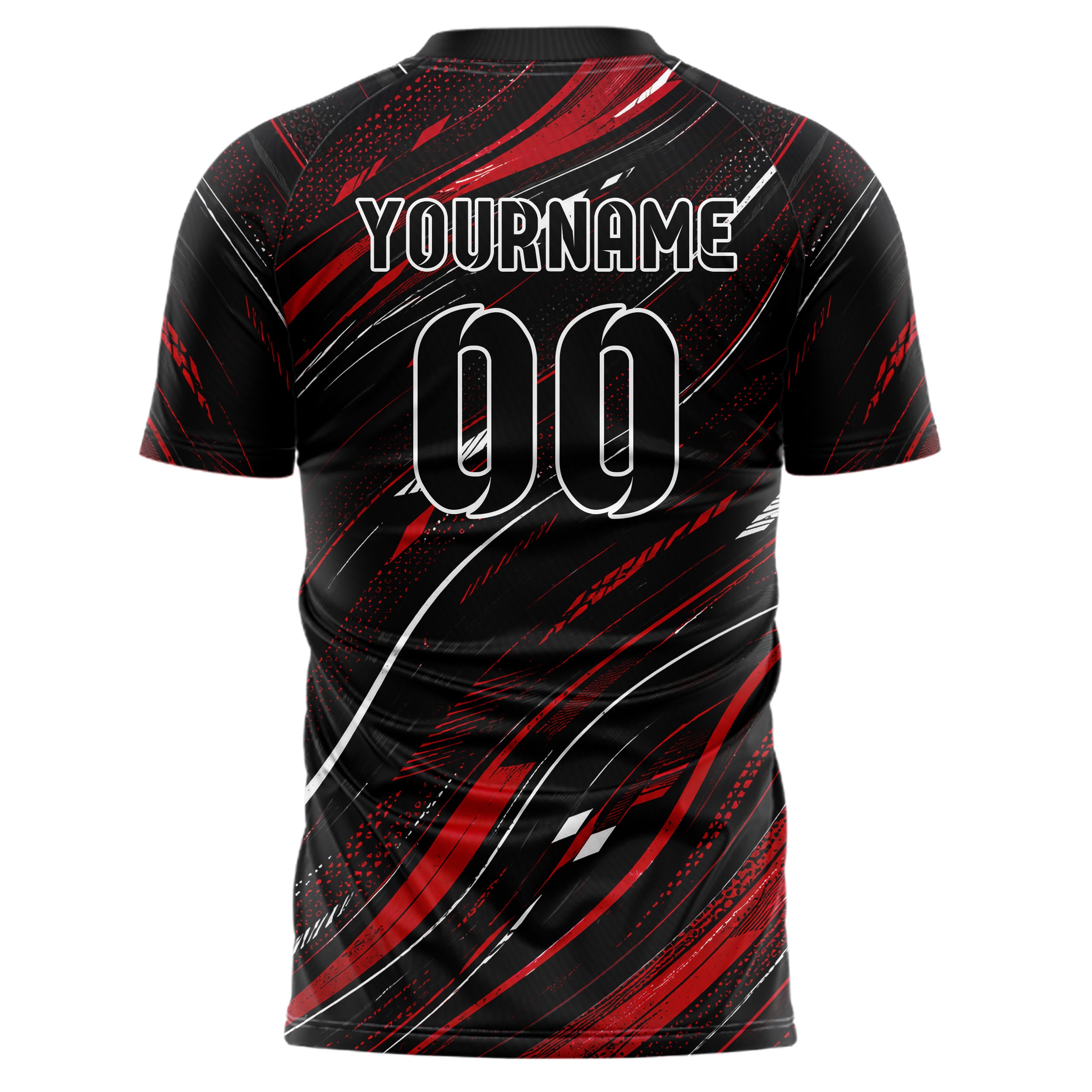 Schwarz dunkles abstrakte Linien wavy Parallel Curves Design 12-0590 individuelles Fußballtrikot back