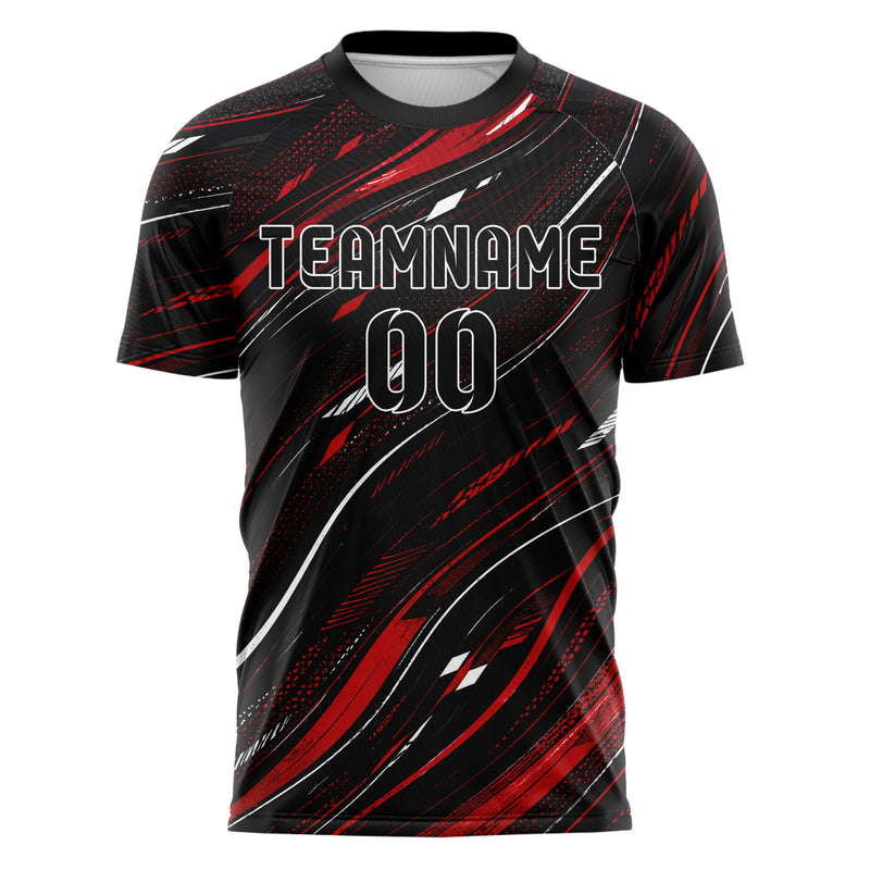 Schwarz dunkles abstrakte Linien wavy Parallel Curves Design 12-0590 individuelles Fußballtrikot front