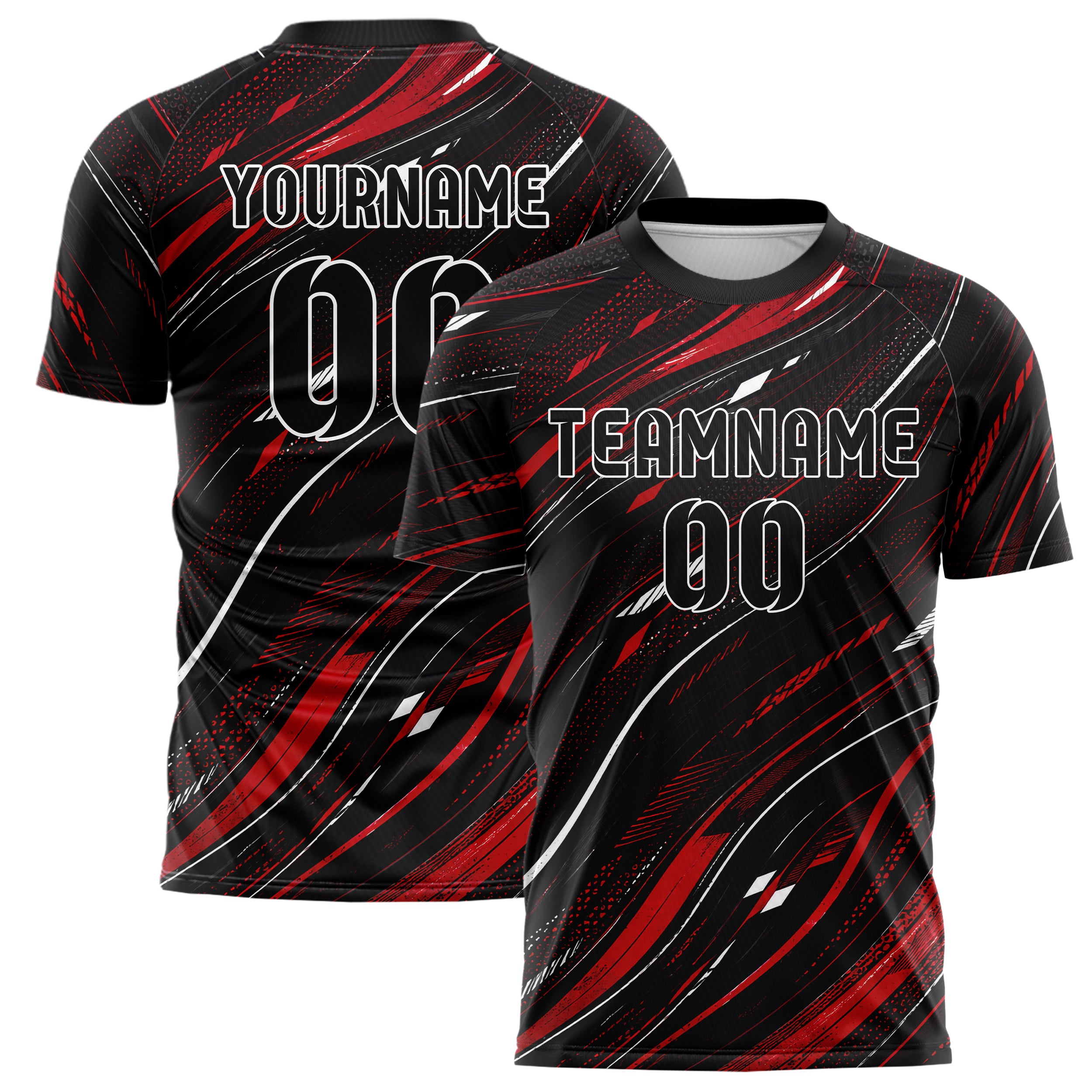Schwarz dunkles abstrakte Linien wavy Parallel Curves Design 12-0590 individuelles Fußballtrikot main