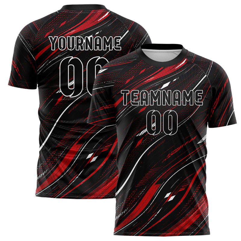Schwarz dunkles abstrakte Linien wavy Parallel Curves Design 12-0590 individuelles Fußballtrikot main