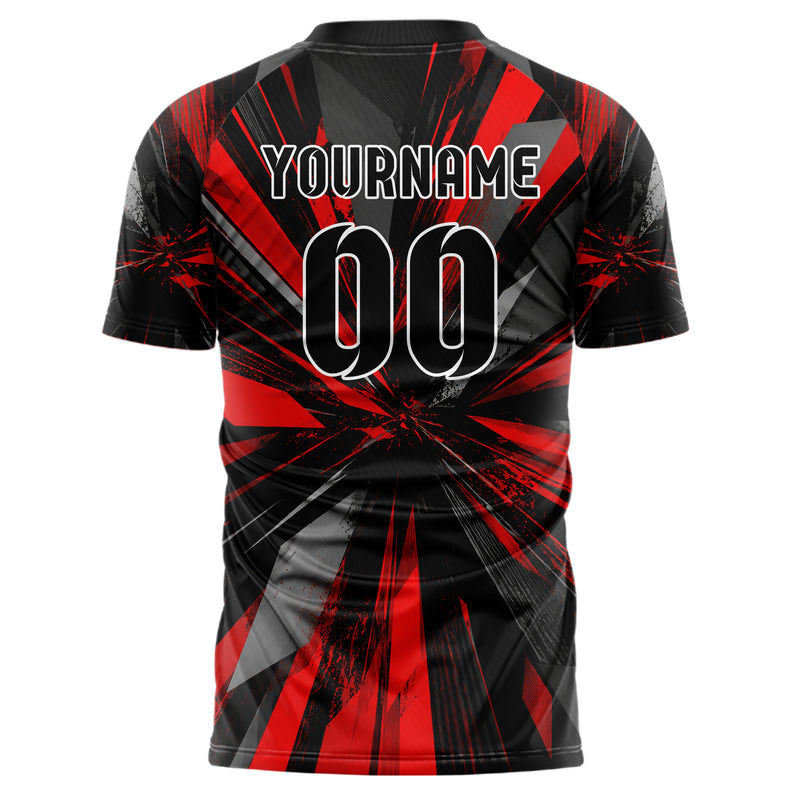 Rot lebendiges abstrakte Linien diagonale Streamlines Design 12-0171 individuelles Fußballtrikot back