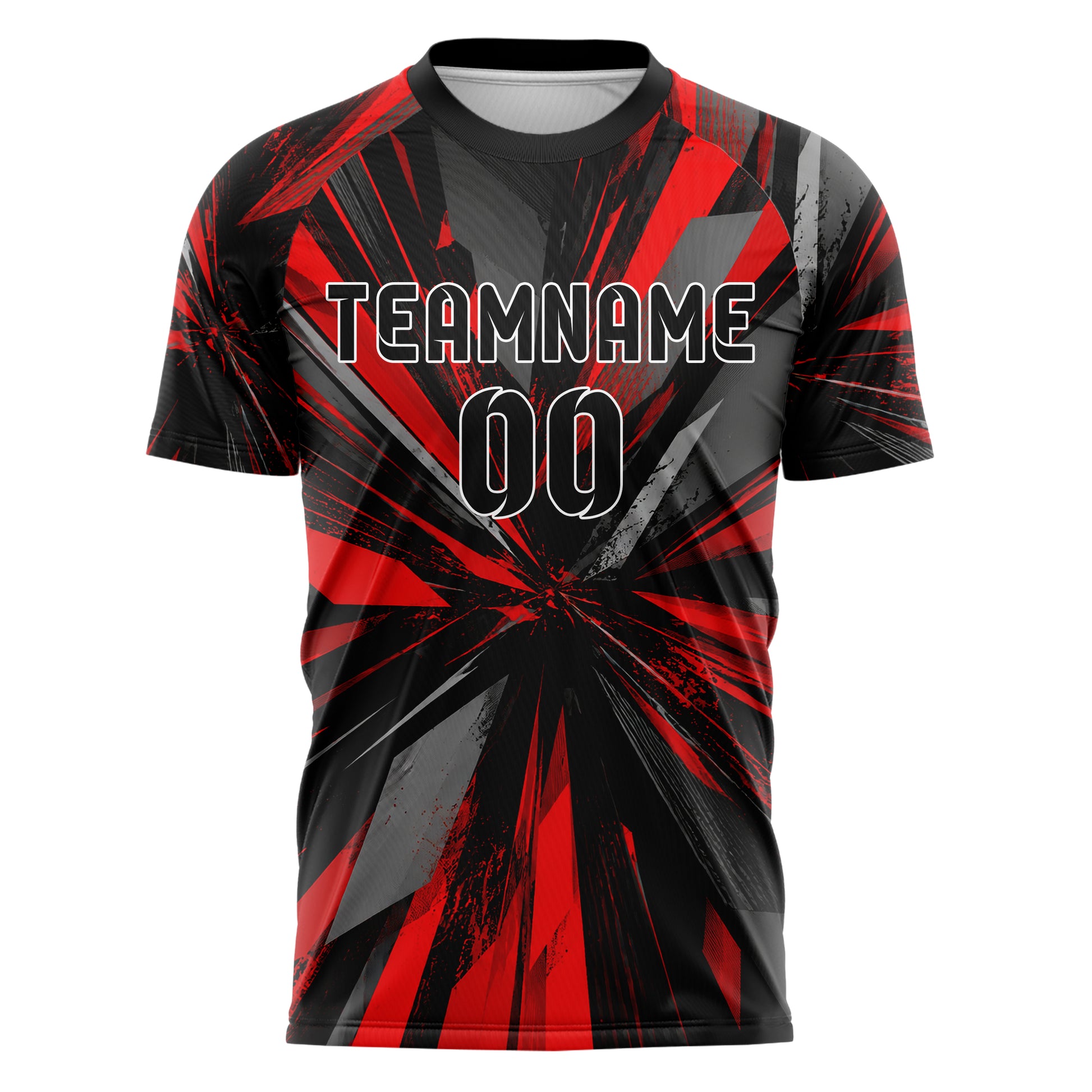 Rot lebendiges abstrakte Linien diagonale Streamlines Design 12-0171 individuelles Fußballtrikot front