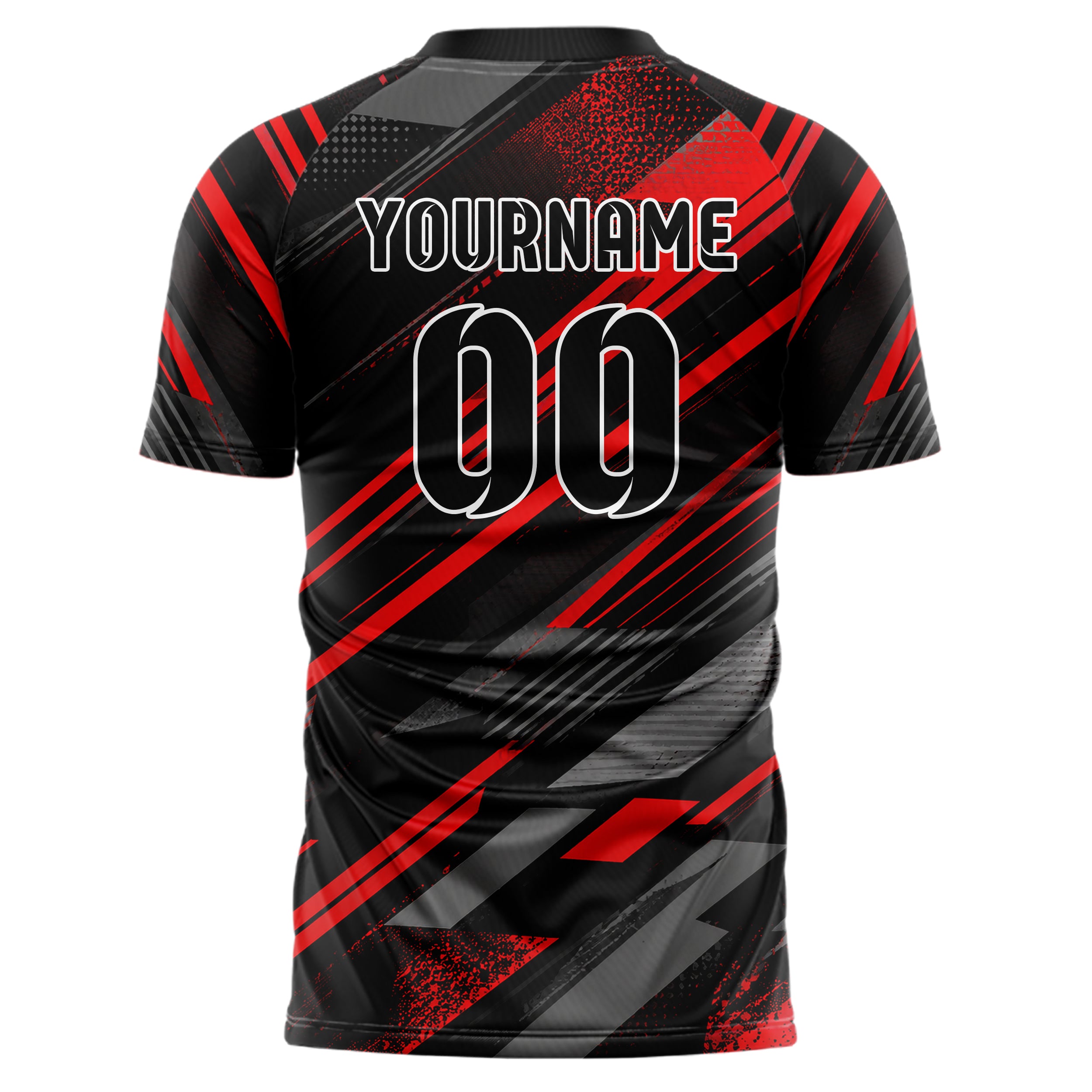 Rot lebendiges abstrakte Linien diagonale Streamlines Design 12-0315 individuelles Fußballtrikot back