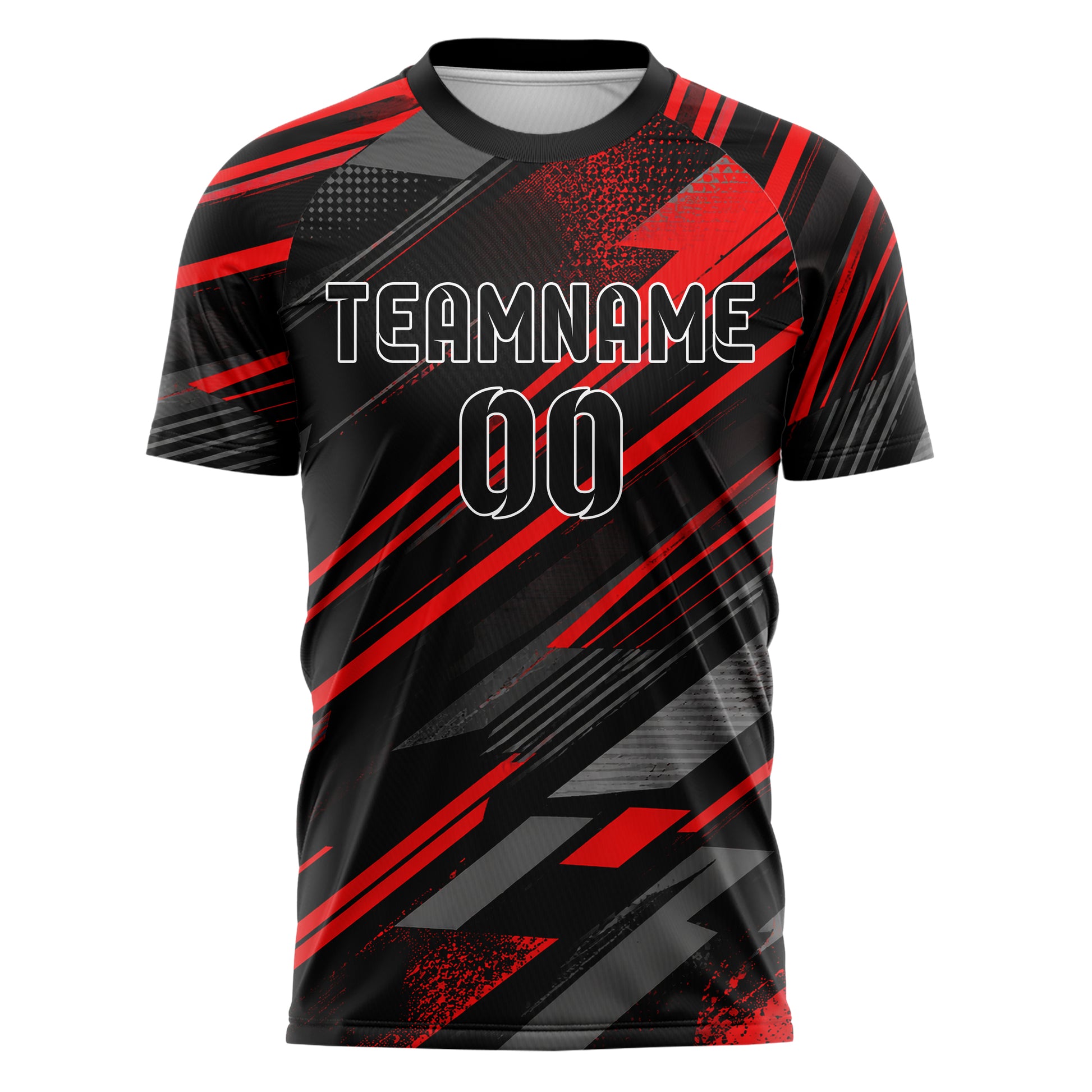 Rot lebendiges abstrakte Linien diagonale Streamlines Design 12-0315 individuelles Fußballtrikot front