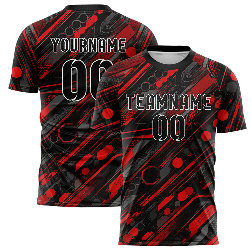 Rot lebendiges abstrakte Linien Hexagons Curve Lines Design 12-0237 individuelles Fußballtrikot main