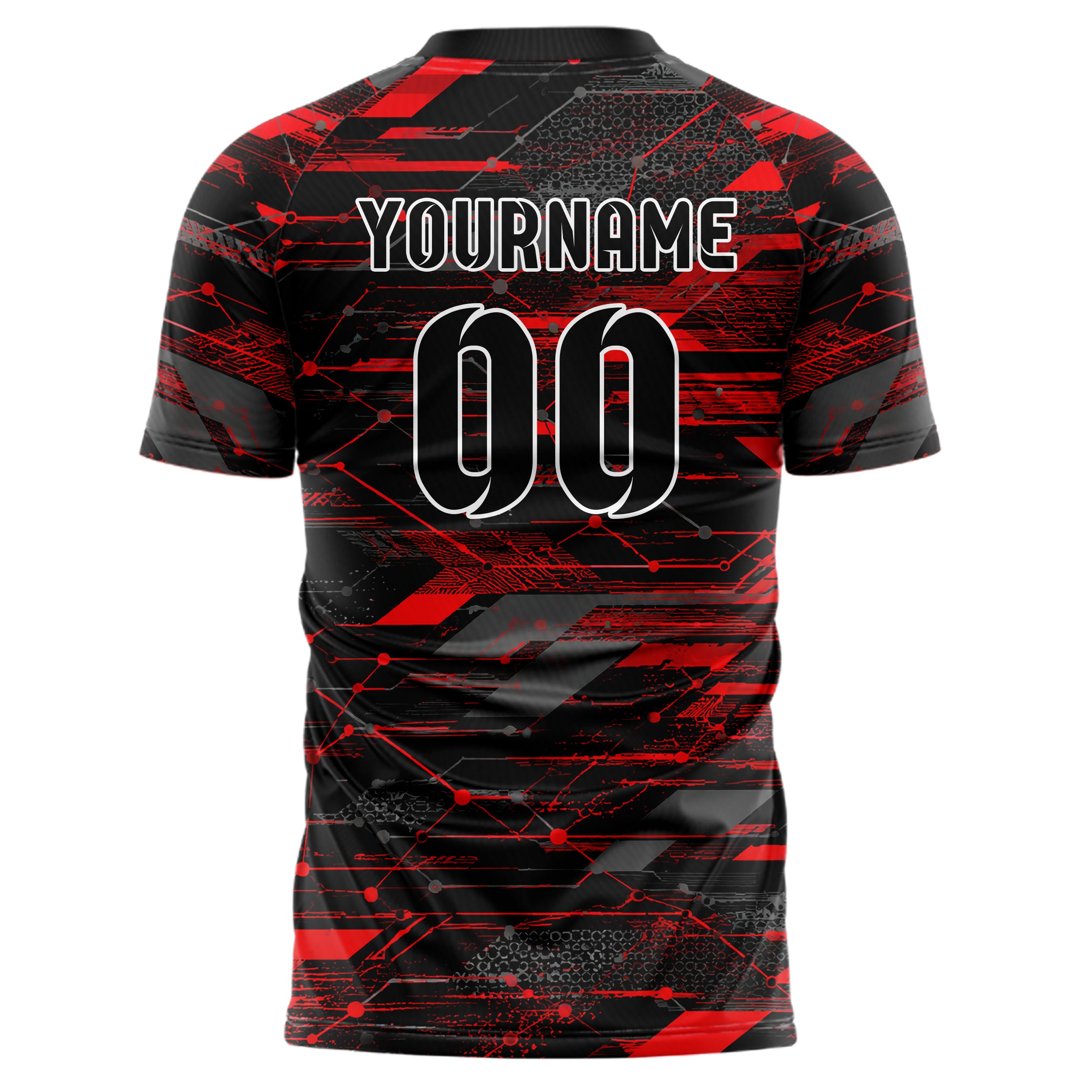 Rot lebendiges abstrakte Linien Network Web Design 12-0303 individuelles Fußballtrikot back