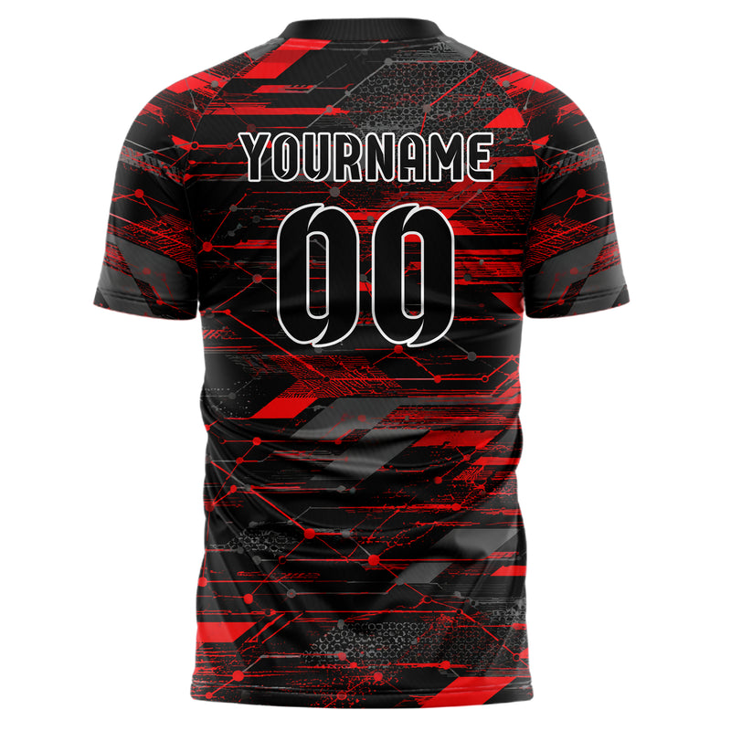 Rot lebendiges abstrakte Linien Network Web Design 12-0303 individuelles Fußballtrikot back