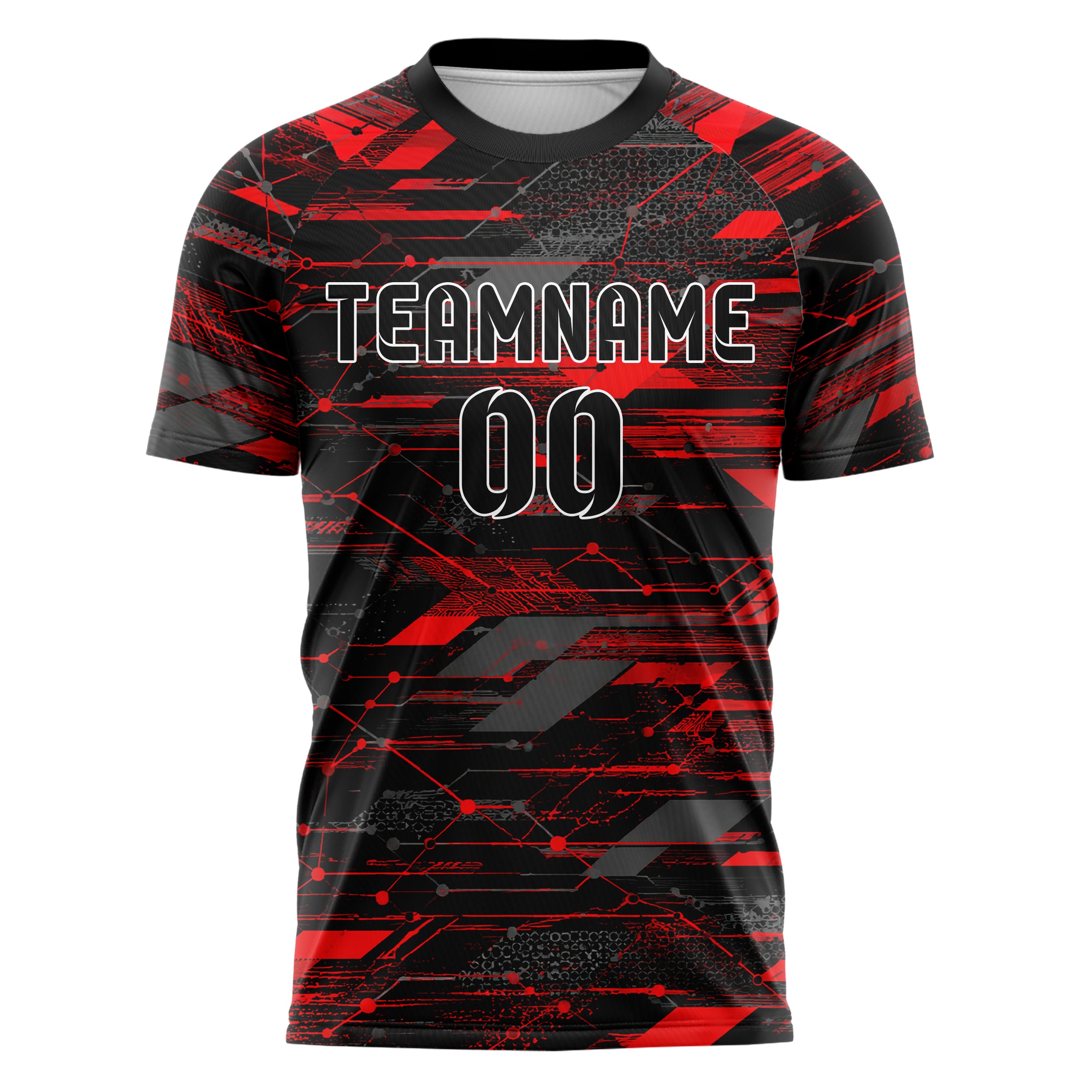 Rot lebendiges abstrakte Linien Network Web Design 12-0303 individuelles Fußballtrikot front