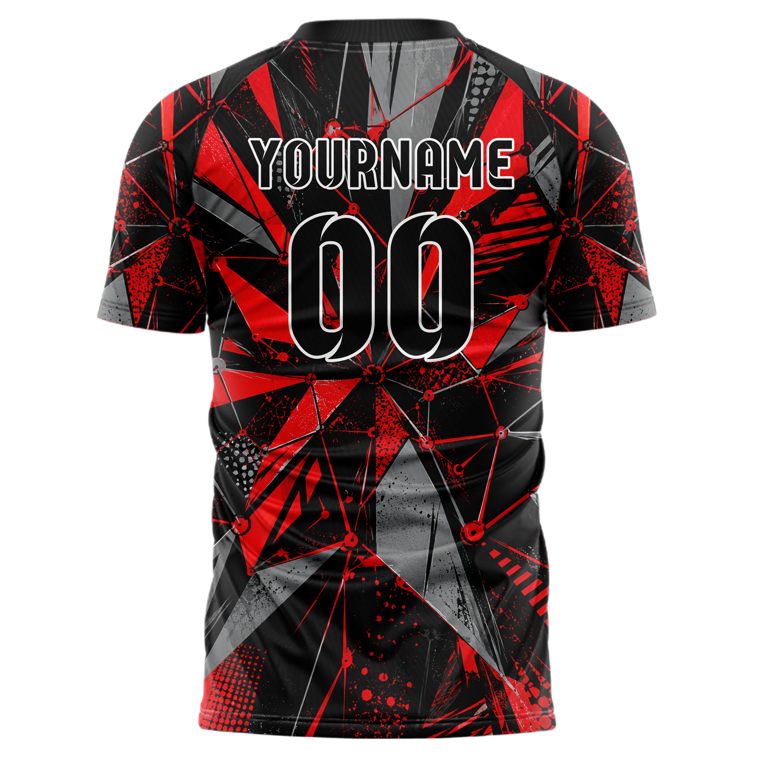 Rot lebendiges abstrakte Linien Network Web Design 12-0567 individuelles Fußballtrikot back