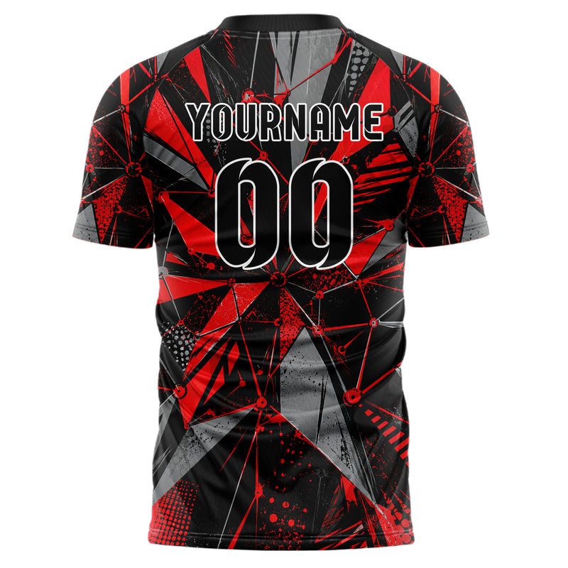 Rot lebendiges abstrakte Linien Network Web Design 12-0567 individuelles Fußballtrikot back
